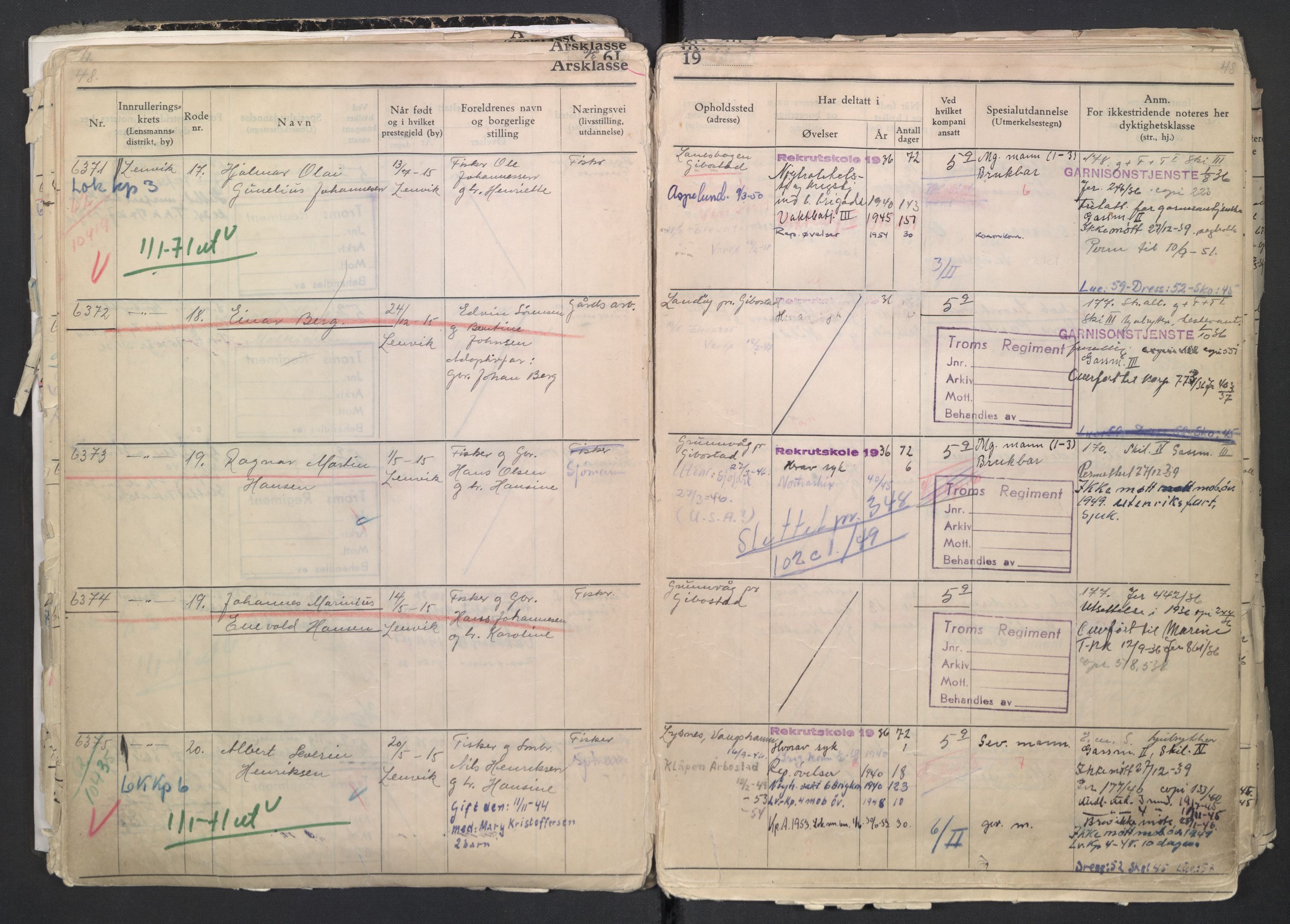 Forsvaret, Troms infanteriregiment nr. 16, AV/RA-RAFA-3146/P/Pa/L0007/0001: Ruller / Rulle for regimentets menige mannskaper, årsklasse 1936, 1936, s. 48