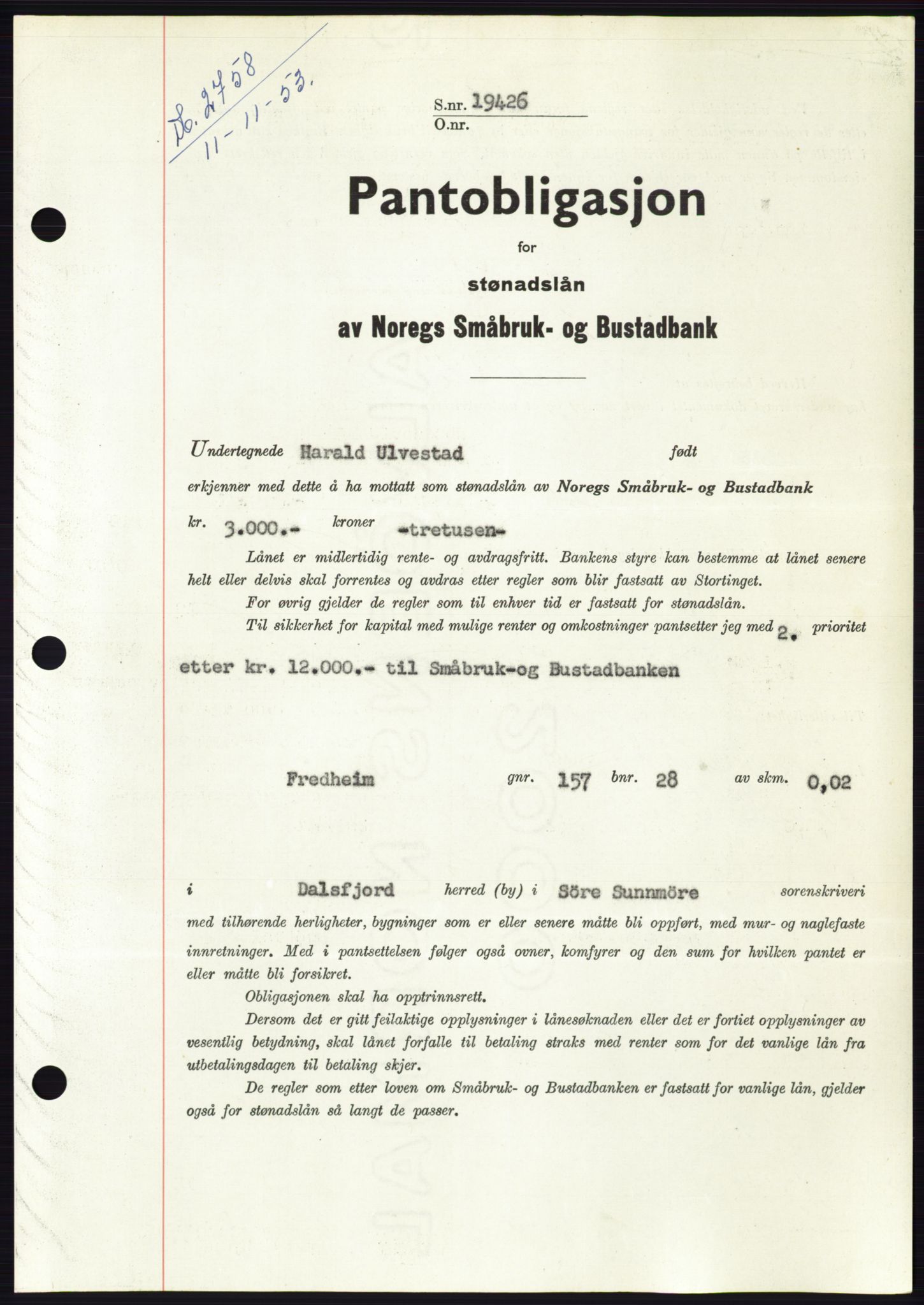 Søre Sunnmøre sorenskriveri, SAT/A-4122/1/2/2C/L0124: Pantebok nr. 12B, 1953-1954, Dagboknr: 2758/1953