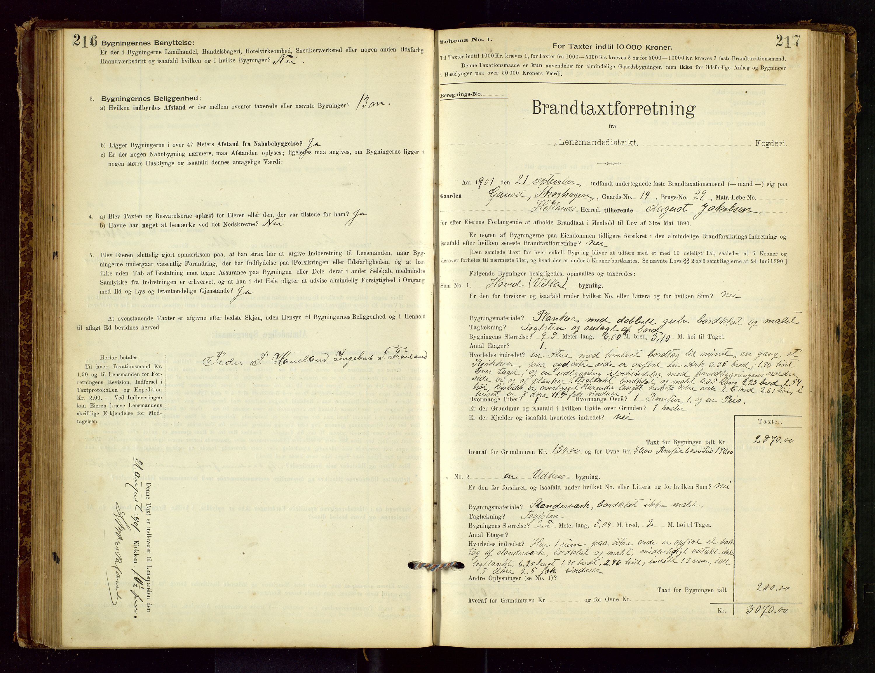 Hetland lensmannskontor, SAST/A-100101/Gob/L0001: "Brandtaxationsprotokol", 1895-1918, s. 216-217