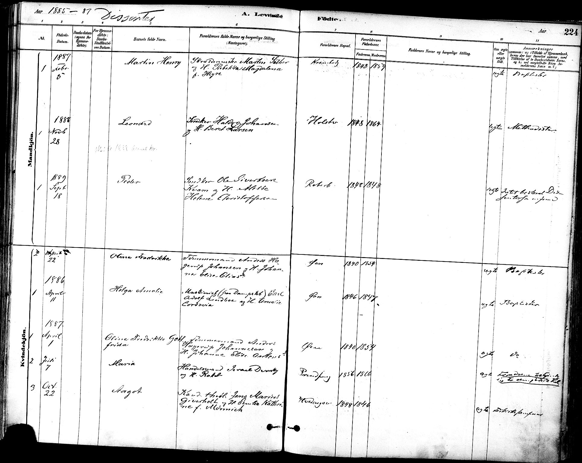 Ministerialprotokoller, klokkerbøker og fødselsregistre - Sør-Trøndelag, AV/SAT-A-1456/601/L0057: Ministerialbok nr. 601A25, 1877-1891, s. 224