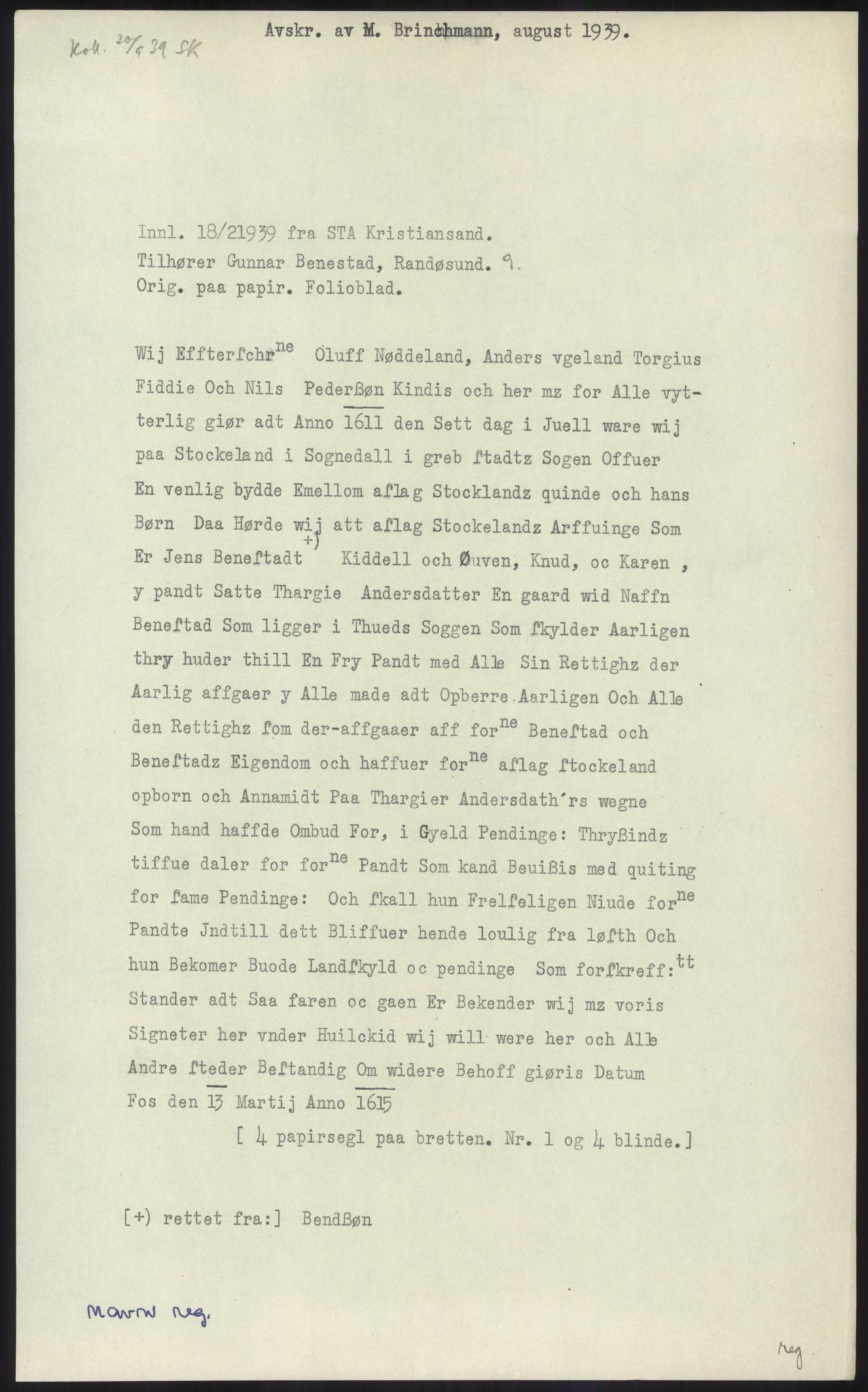 Samlinger til kildeutgivelse, Diplomavskriftsamlingen, AV/RA-EA-4053/H/Ha, s. 615