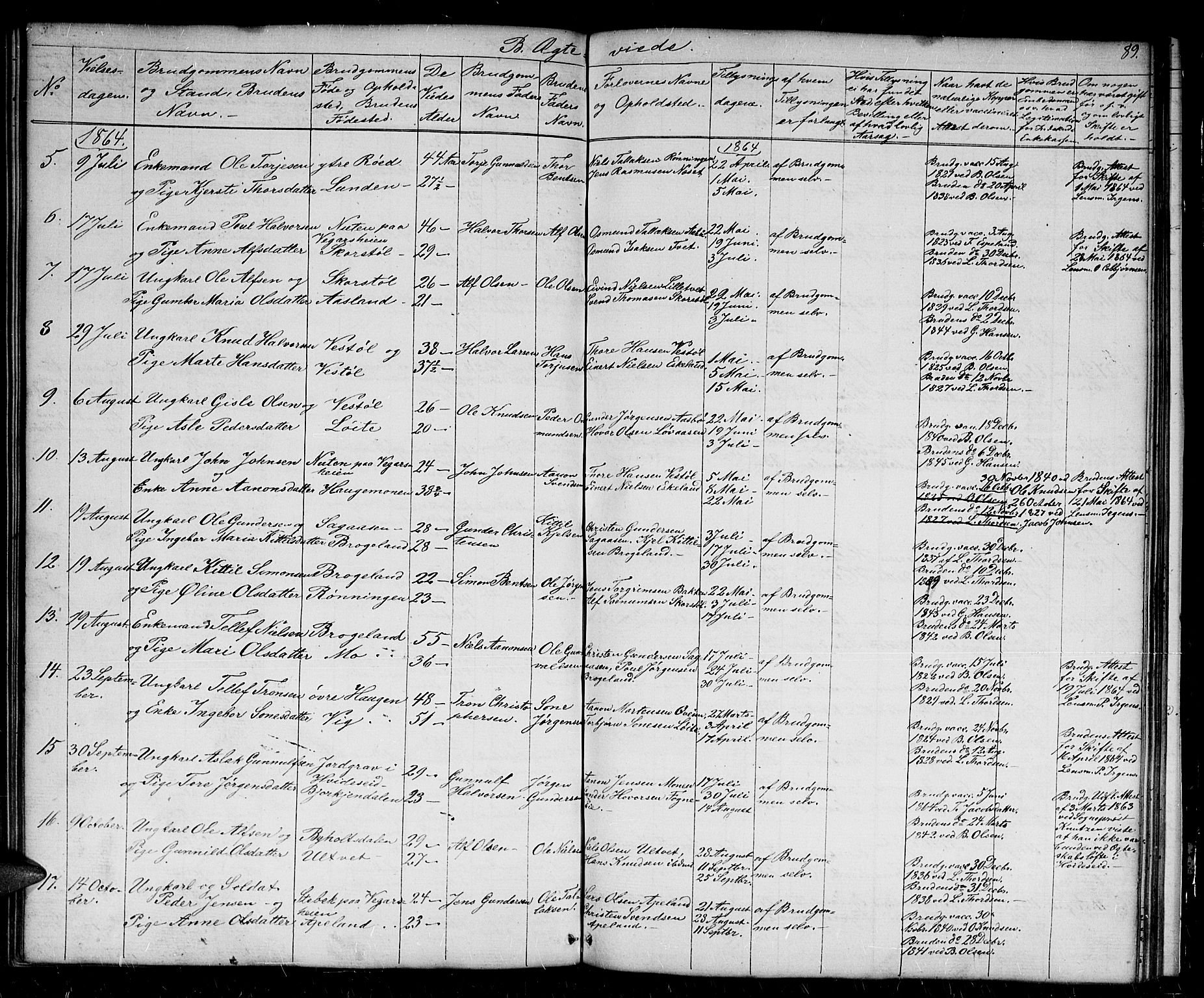Gjerstad sokneprestkontor, AV/SAK-1111-0014/F/Fb/Fba/L0005: Klokkerbok nr. B 5, 1853-1867, s. 89