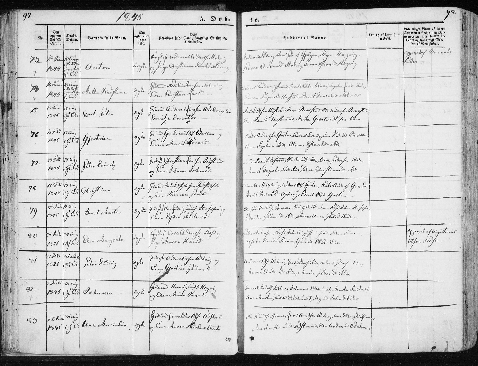 Ministerialprotokoller, klokkerbøker og fødselsregistre - Sør-Trøndelag, SAT/A-1456/659/L0736: Ministerialbok nr. 659A06, 1842-1856, s. 97-98
