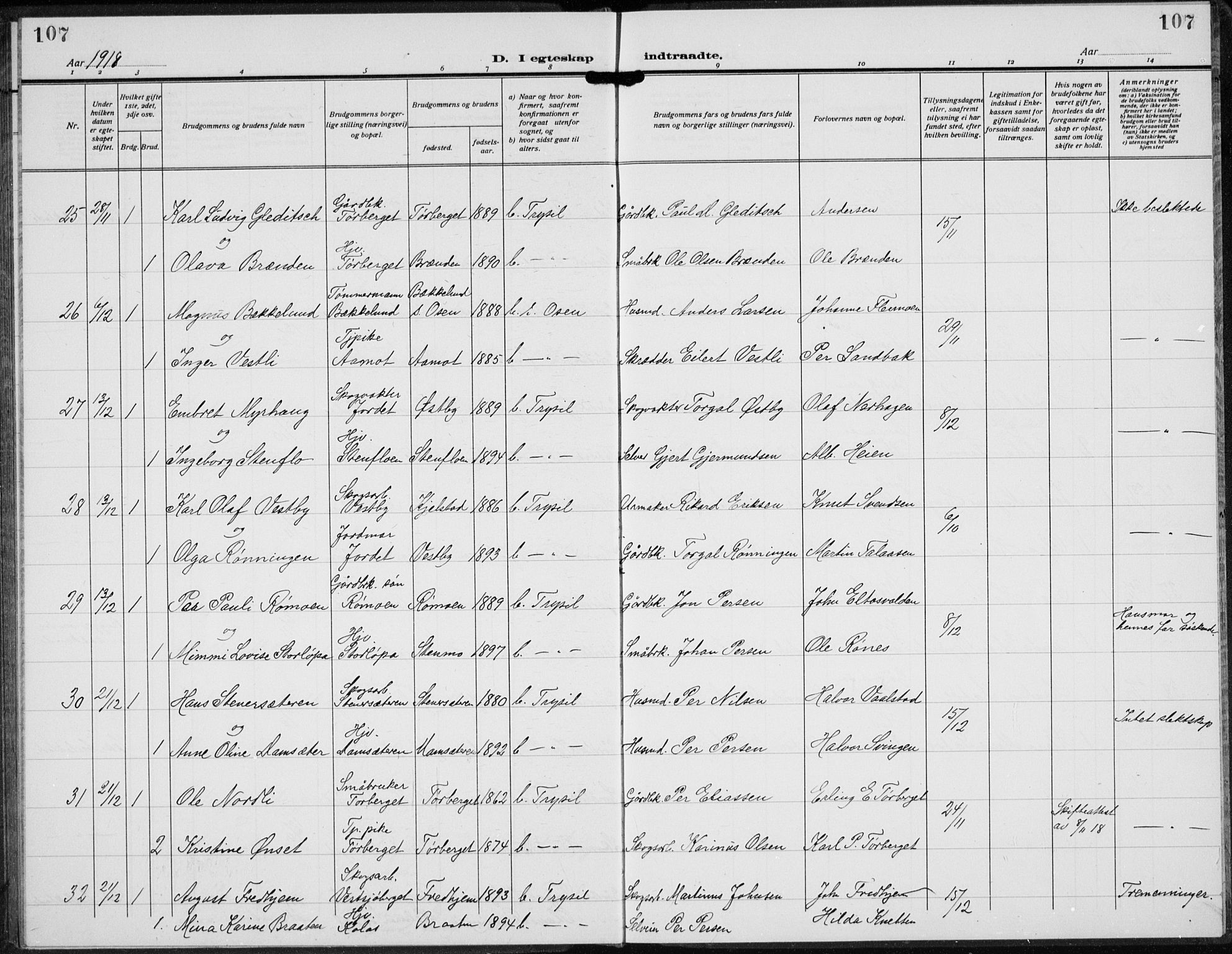 Trysil prestekontor, AV/SAH-PREST-046/H/Ha/Hab/L0010: Klokkerbok nr. 10, 1917-1937, s. 107