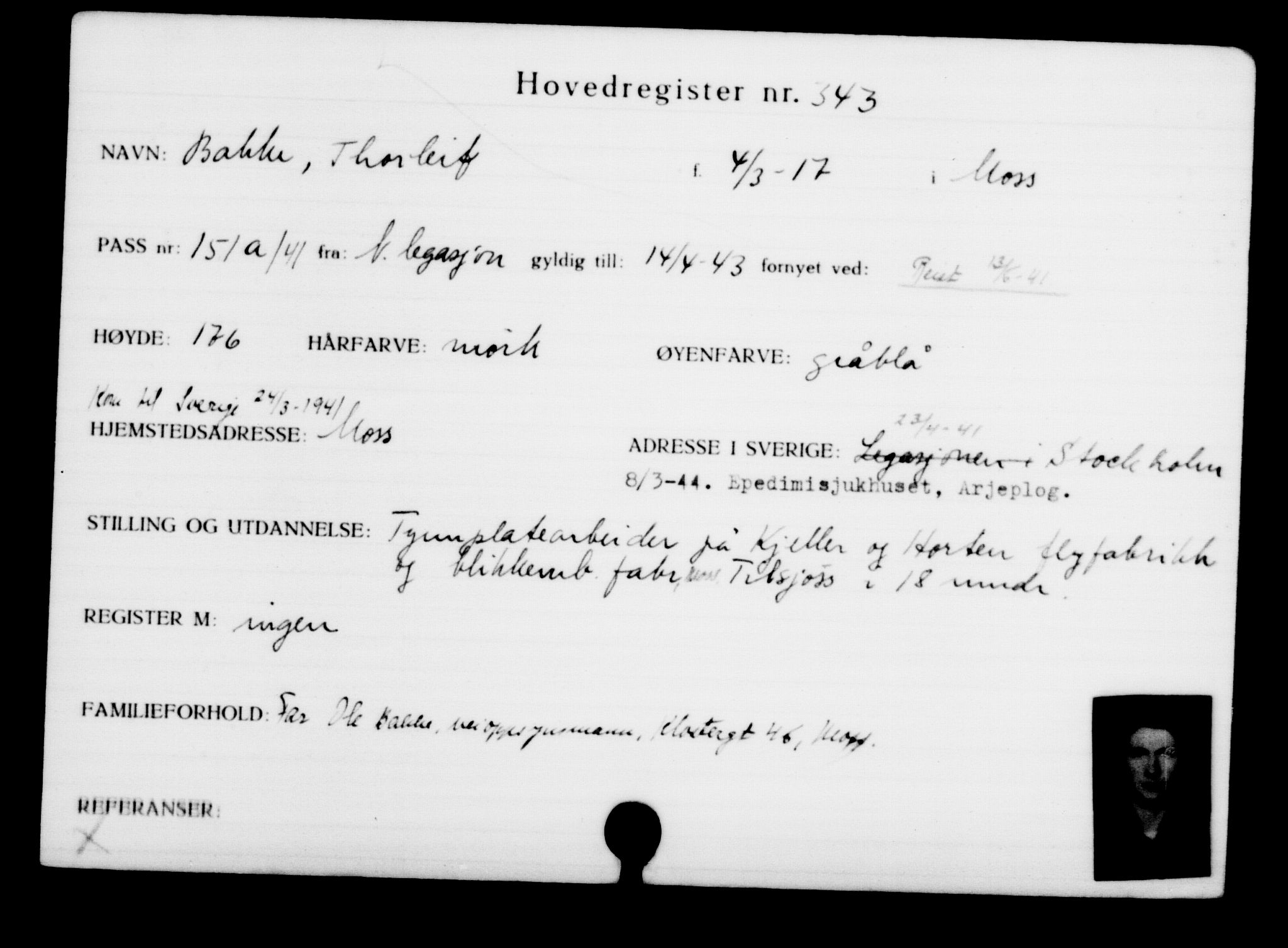 Utenriksstasjonene, Legasjonen i Stockholm, Flyktningkontoret, AV/RA-S-6753/V/Va/L0001: Kjesäterkartoteket, flyktninger med registreringsnr. 1-1000, 1940-1945, s. 546