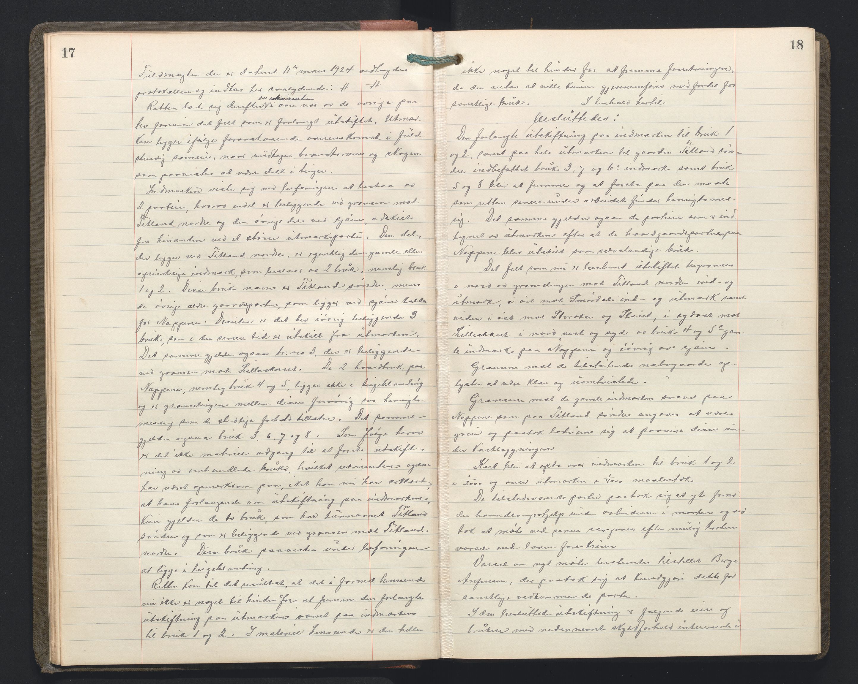 Hordaland jordskiftedøme - II Ytre Nordhordland jordskiftedistrikt, AV/SAB-A-6901/A/Aa/L0034: Forhandlingsprotokoll, 1923-1925, s. 17-18