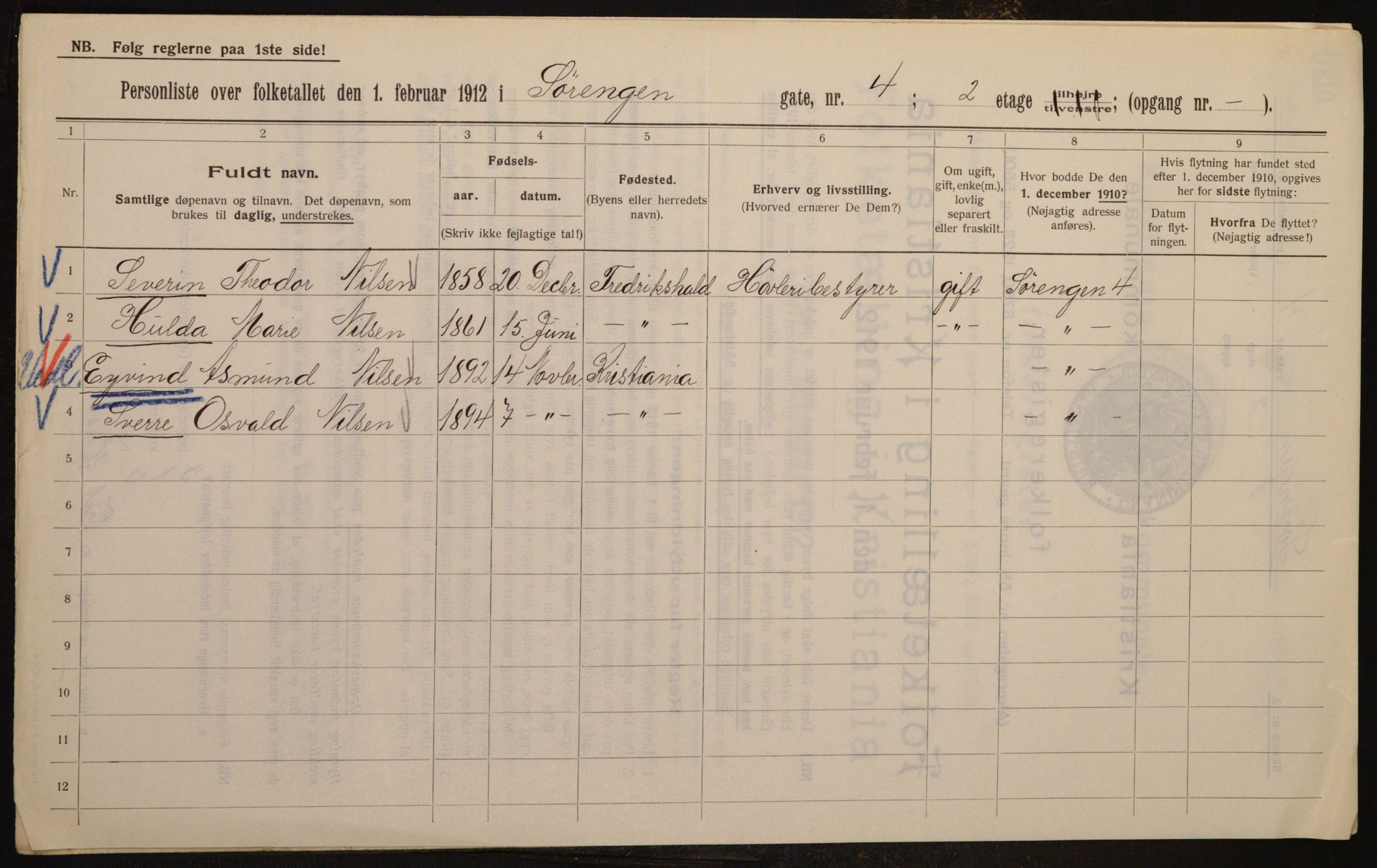 OBA, Kommunal folketelling 1.2.1912 for Kristiania, 1912, s. 106460