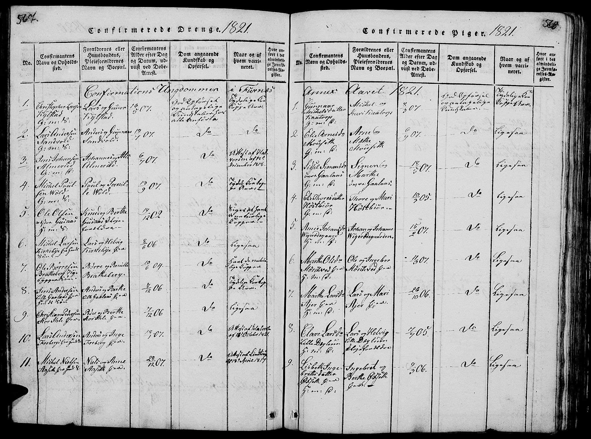 Vang prestekontor, Hedmark, SAH/PREST-008/H/Ha/Hab/L0005: Klokkerbok nr. 5, 1815-1836, s. 567-568