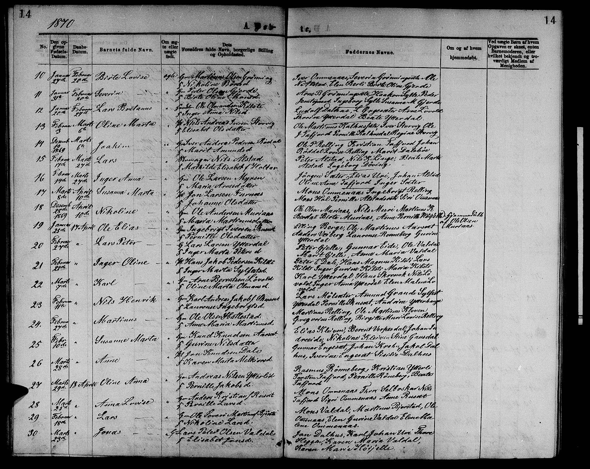 Ministerialprotokoller, klokkerbøker og fødselsregistre - Møre og Romsdal, SAT/A-1454/519/L0262: Klokkerbok nr. 519C03, 1866-1884, s. 14