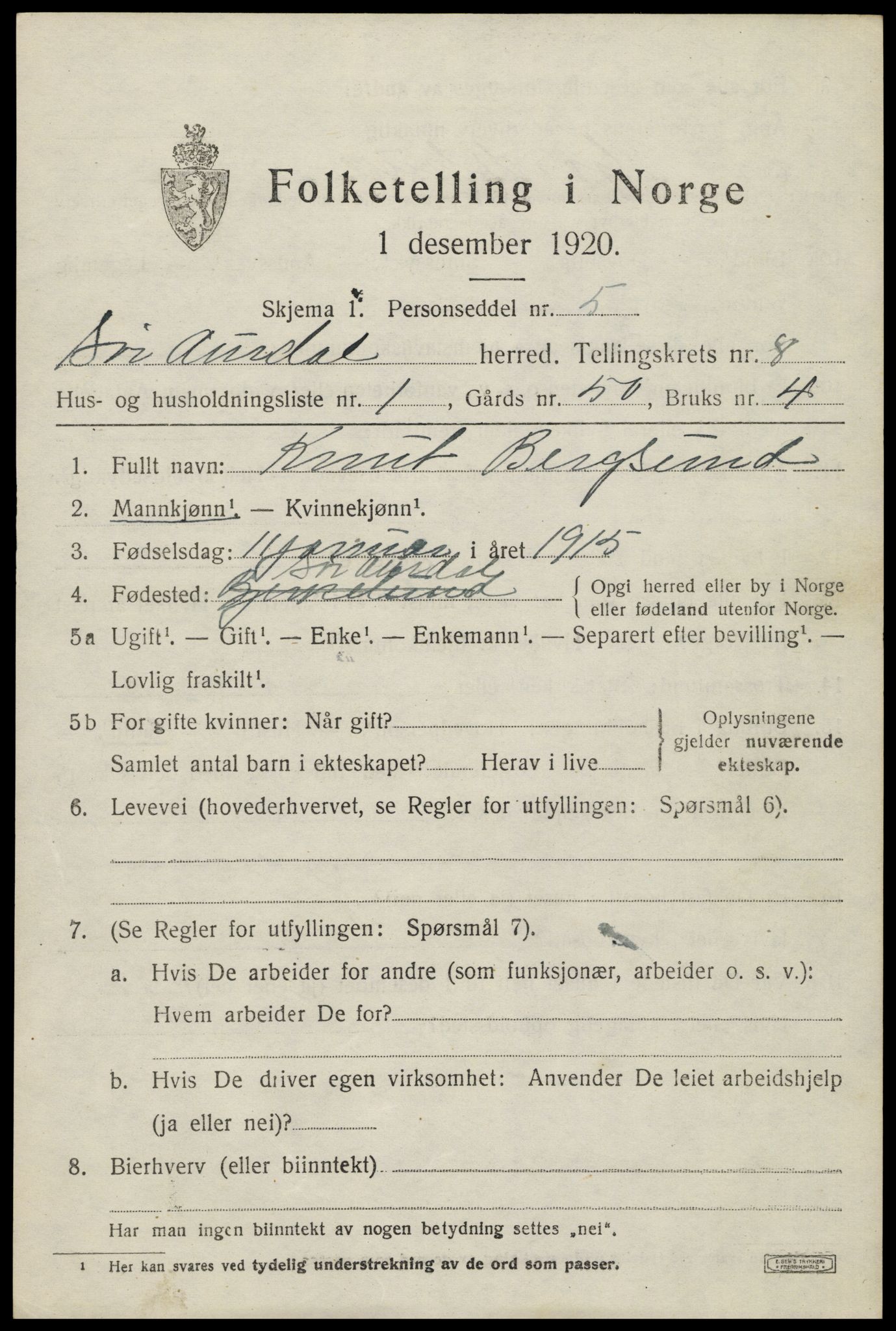 SAH, Folketelling 1920 for 0540 Sør-Aurdal herred, 1920, s. 4759