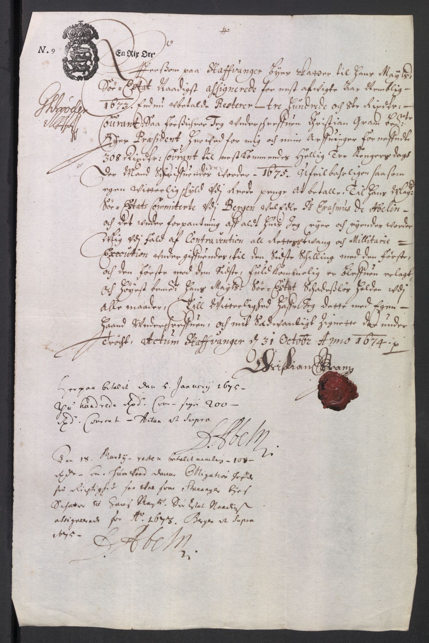 Rentekammeret inntil 1814, Reviderte regnskaper, Byregnskaper, AV/RA-EA-4066/R/Ro/L0300: [O3] Kontribusjonsregnskap, 1661-1678, s. 174