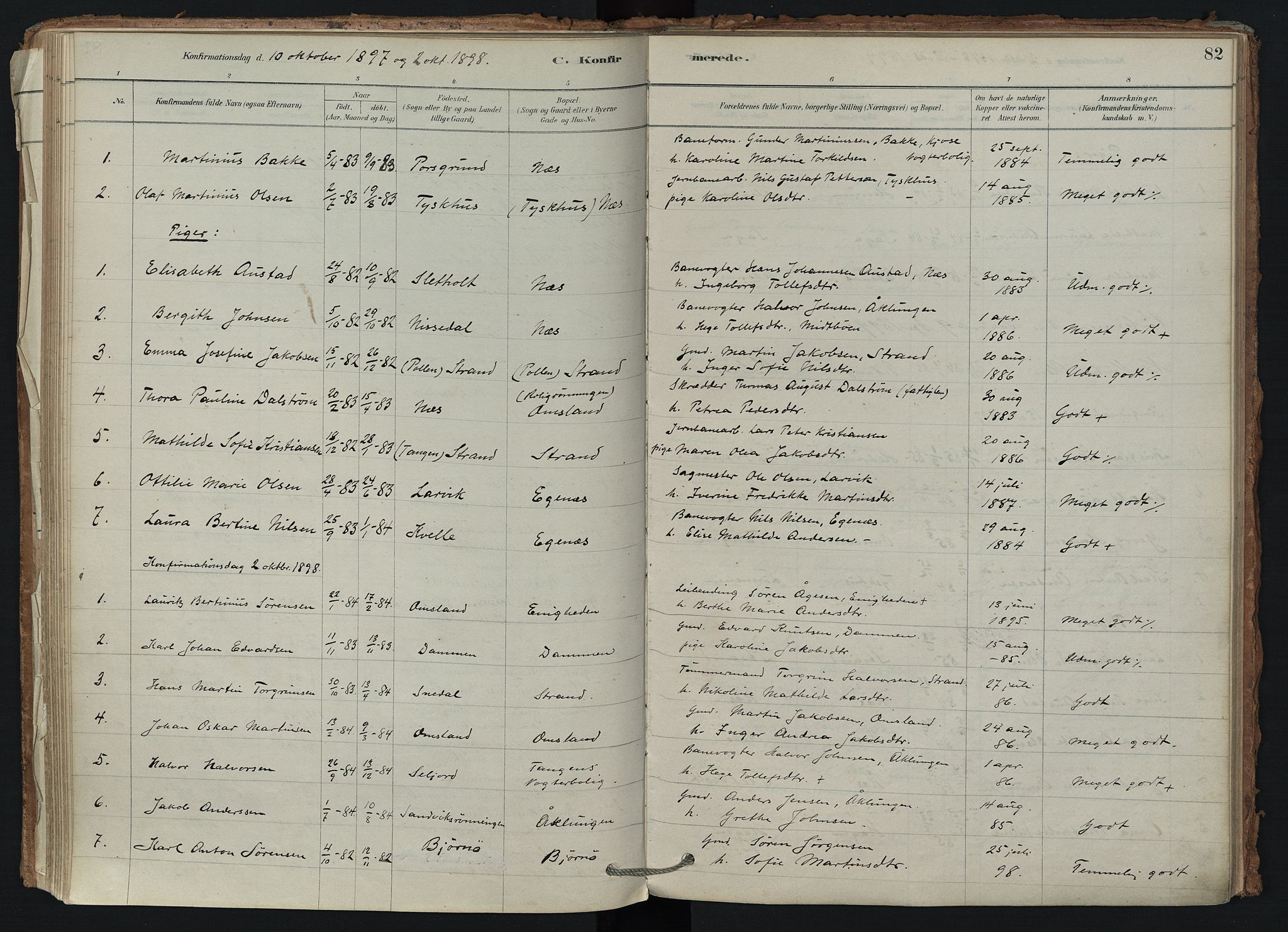Brunlanes kirkebøker, SAKO/A-342/F/Fd/L0001: Ministerialbok nr. IV 1, 1878-1917, s. 82