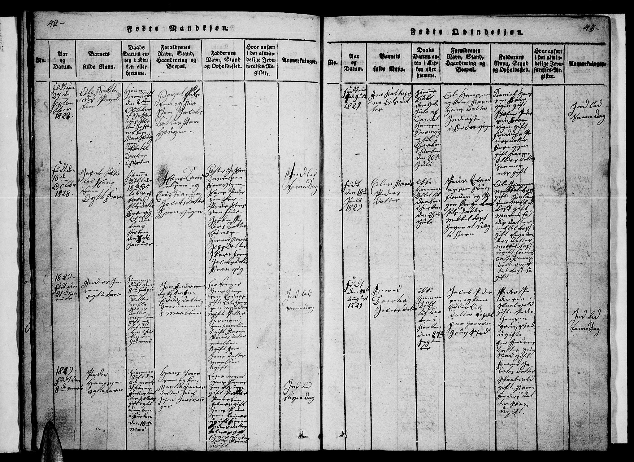 Ministerialprotokoller, klokkerbøker og fødselsregistre - Nordland, AV/SAT-A-1459/857/L0826: Klokkerbok nr. 857C01, 1821-1852, s. 42-43