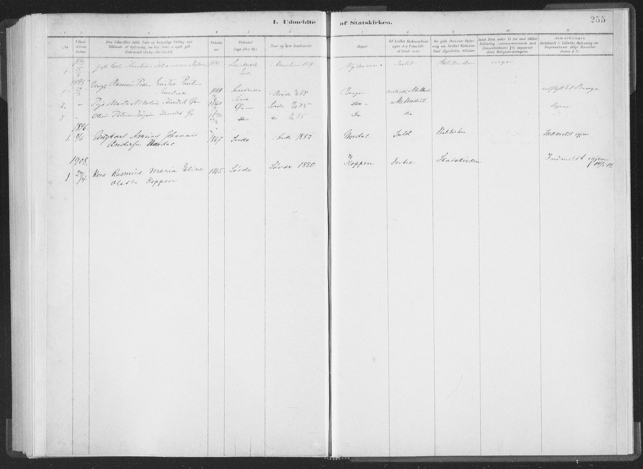 Ministerialprotokoller, klokkerbøker og fødselsregistre - Møre og Romsdal, SAT/A-1454/502/L0025: Ministerialbok nr. 502A03, 1885-1909, s. 255
