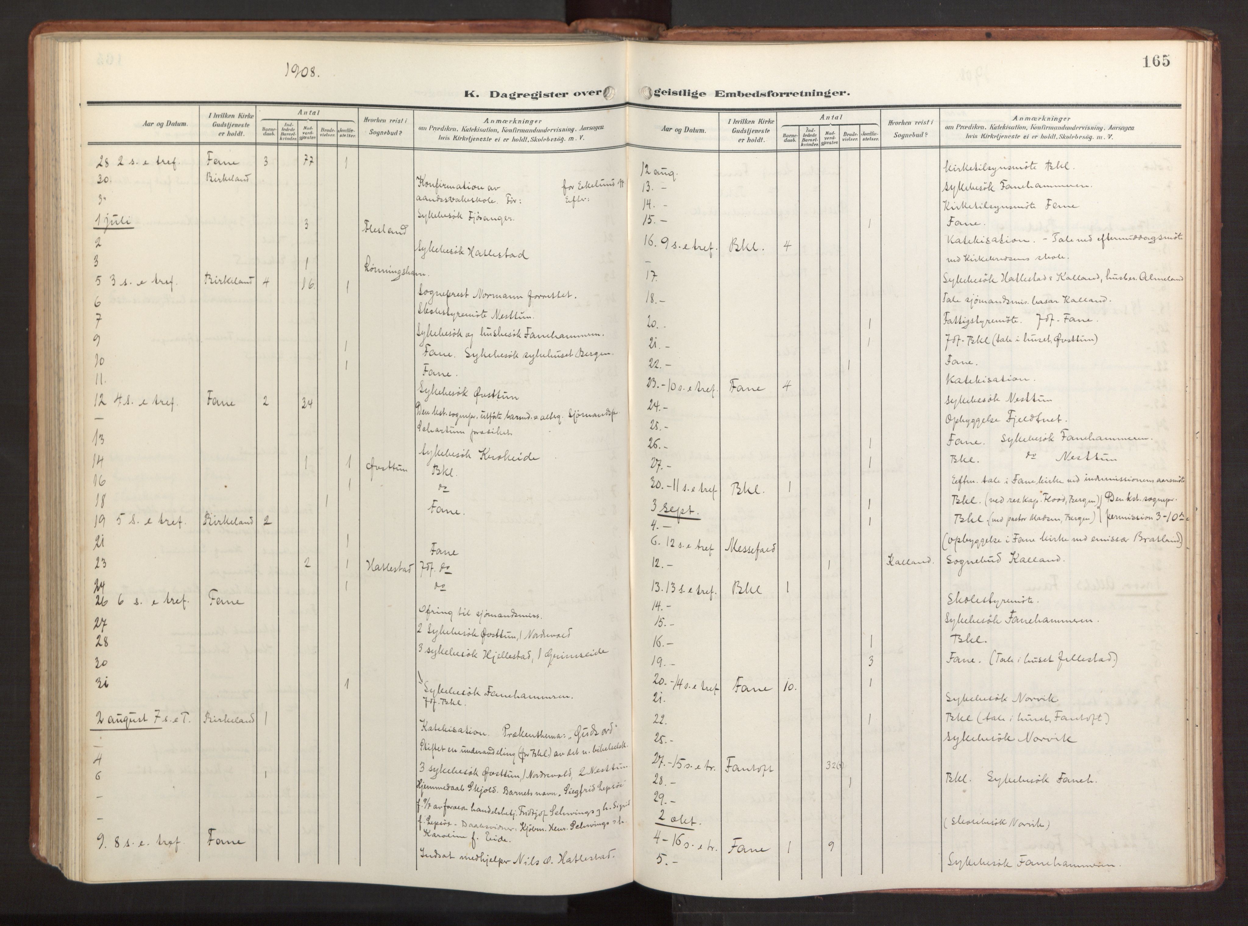 Fana Sokneprestembete, AV/SAB-A-75101/H/Haa/Haab/L0004: Ministerialbok nr. B 4, 1908-1915, s. 165