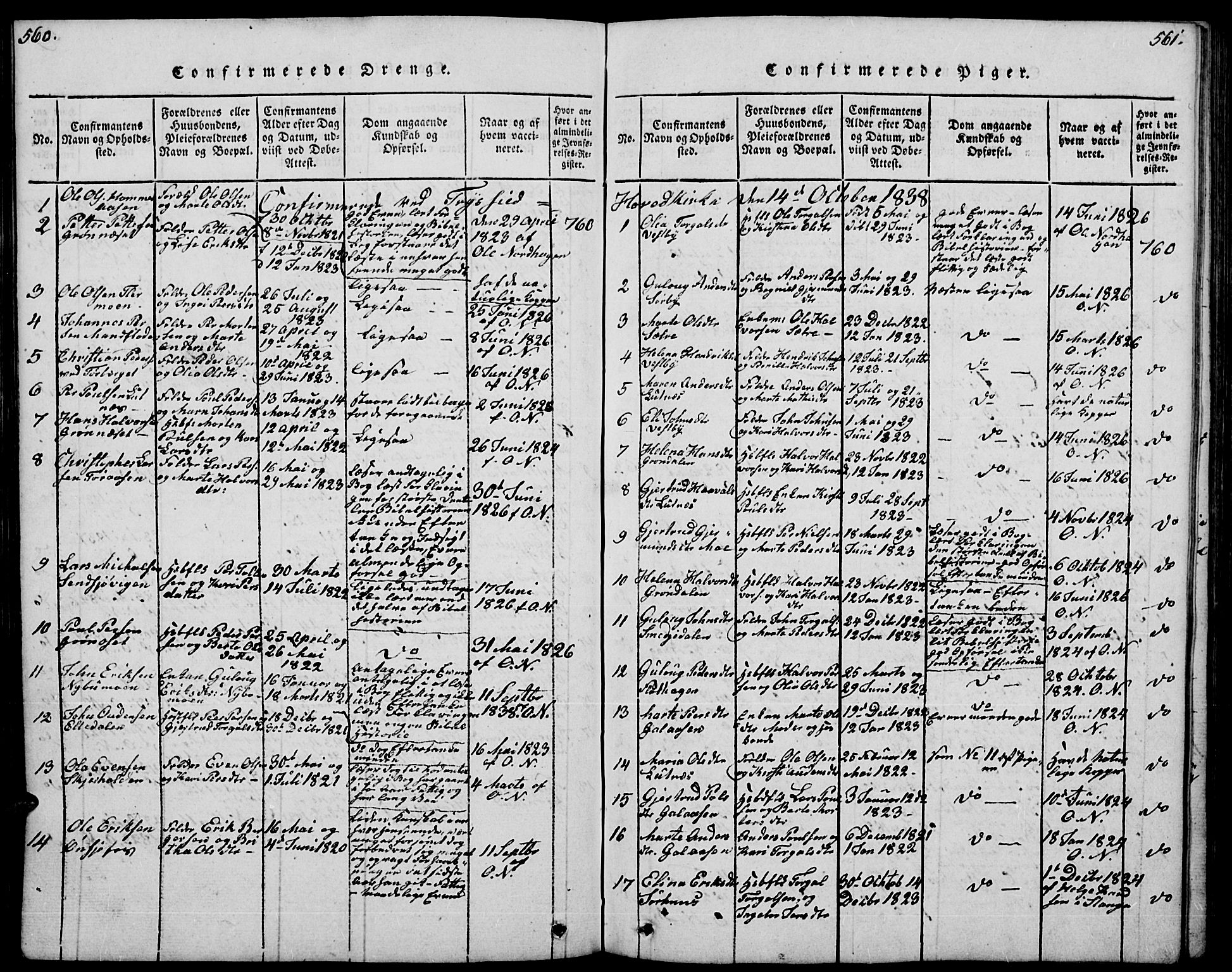 Trysil prestekontor, SAH/PREST-046/H/Ha/Hab/L0004: Klokkerbok nr. 4, 1814-1841, s. 560-561