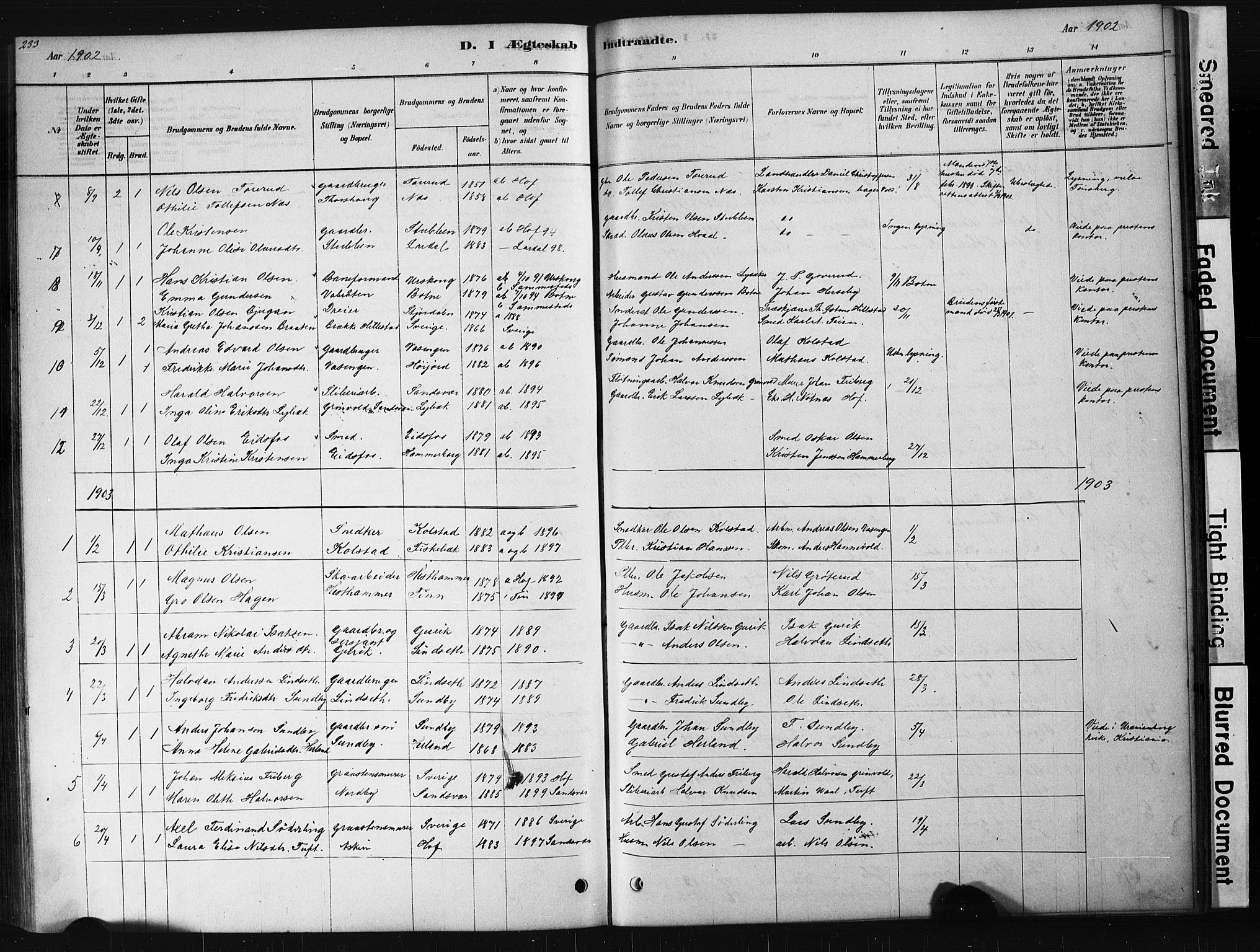 Hof kirkebøker, AV/SAKO-A-64/G/Ga/L0004: Klokkerbok nr. I 4, 1878-1930, s. 233