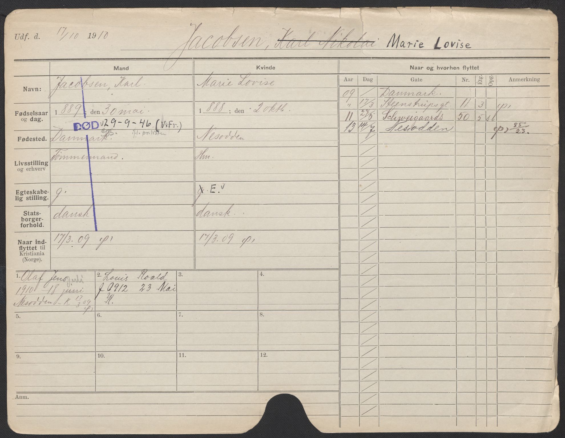 Oslo folkeregister, Registerkort, AV/SAO-A-11715/F/Fa/Fac/L0017: Kvinner, 1906-1914, s. 254a