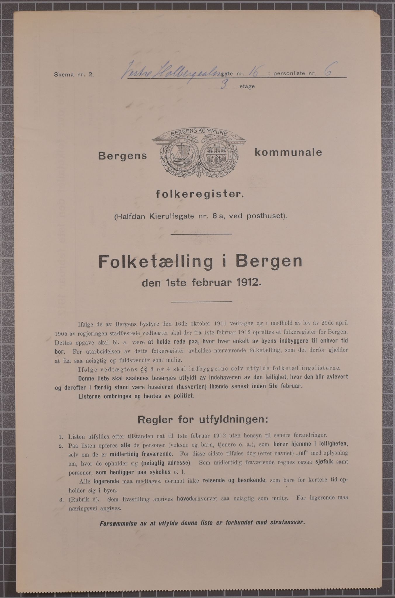 SAB, Kommunal folketelling 1912 for Bergen kjøpstad, 1912, s. 3471