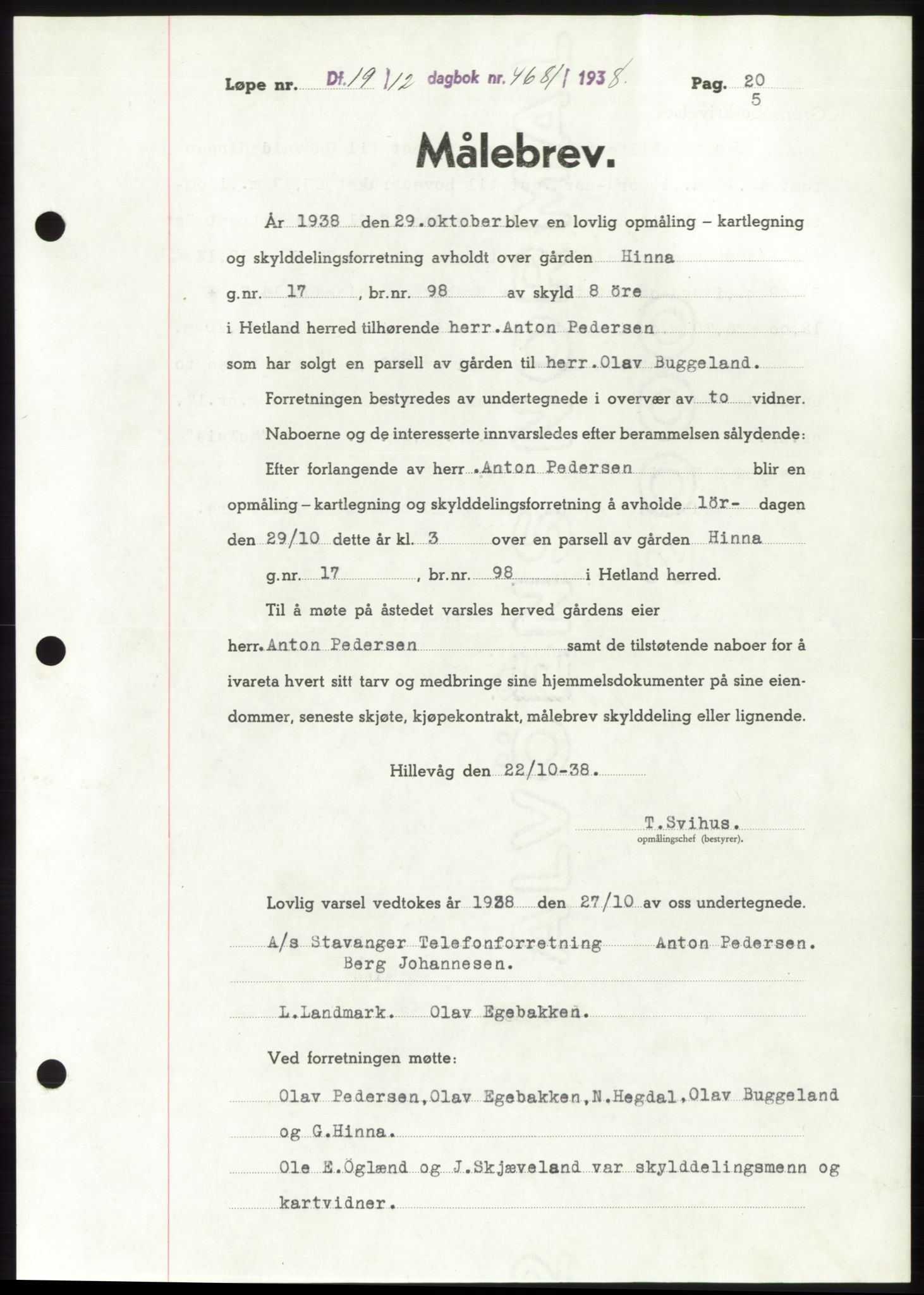 Jæren sorenskriveri, SAST/A-100310/03/G/Gba/L0072: Pantebok, 1938-1938, Dagboknr: 4681/1938
