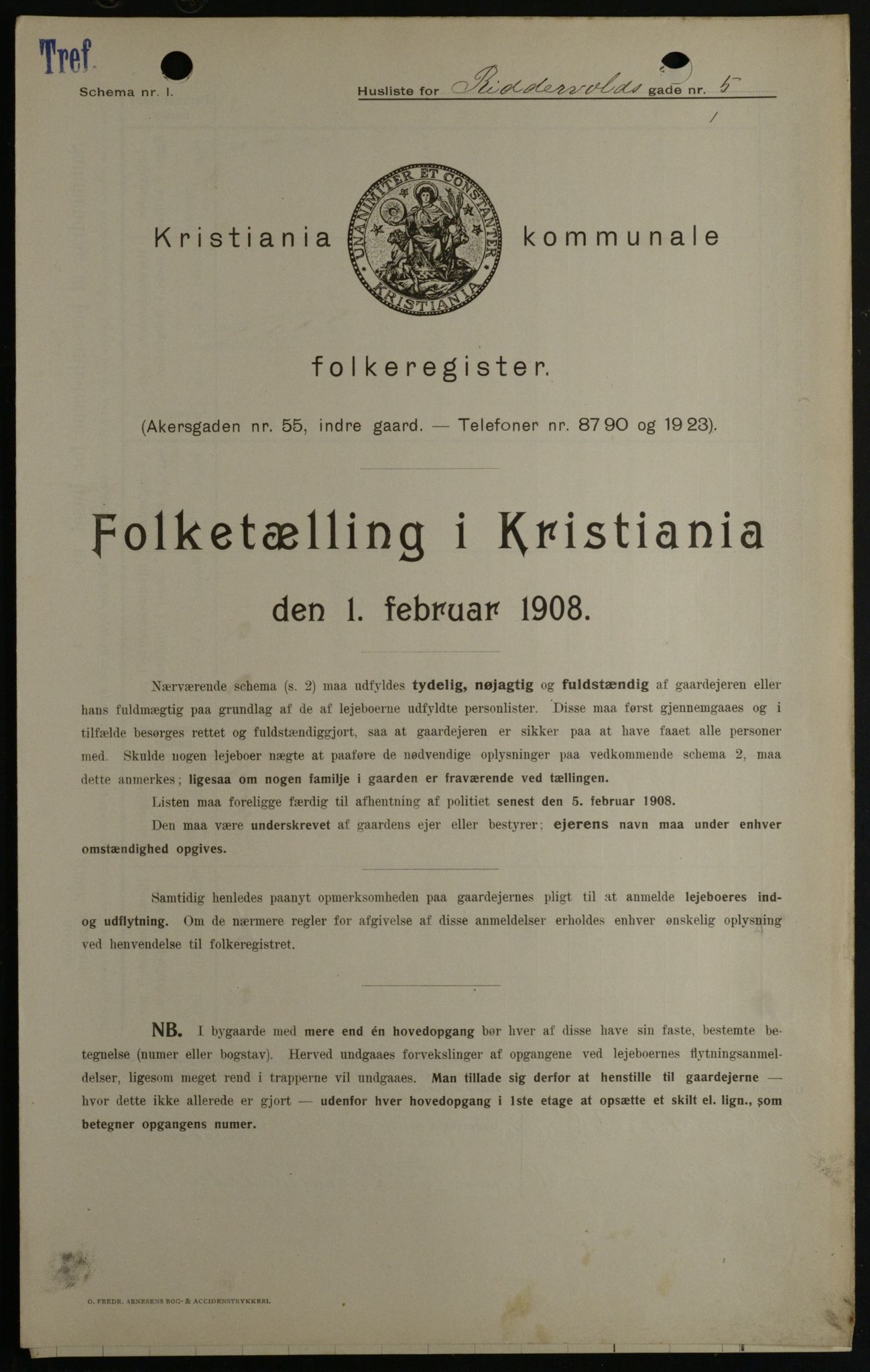 OBA, Kommunal folketelling 1.2.1908 for Kristiania kjøpstad, 1908, s. 74630