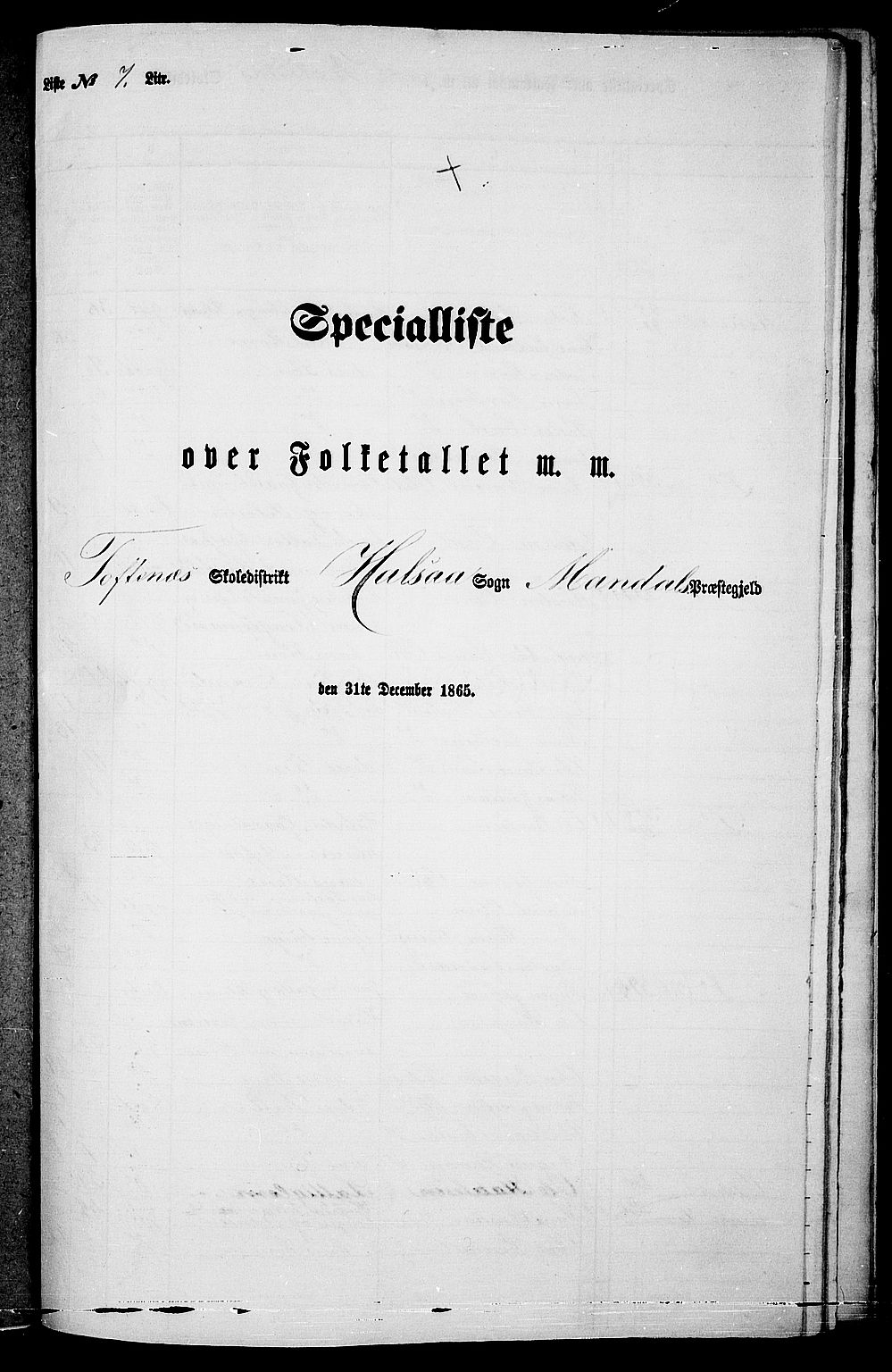 RA, Folketelling 1865 for 1019L Mandal prestegjeld, Halse sokn og Harkmark sokn, 1865, s. 109