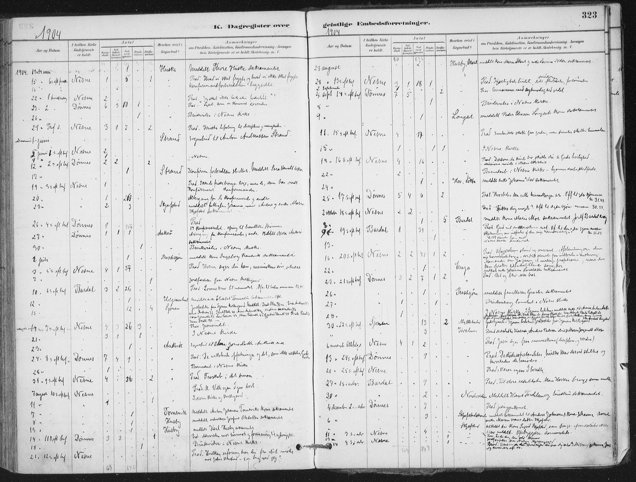 Ministerialprotokoller, klokkerbøker og fødselsregistre - Nordland, AV/SAT-A-1459/838/L0553: Ministerialbok nr. 838A11, 1880-1910, s. 323