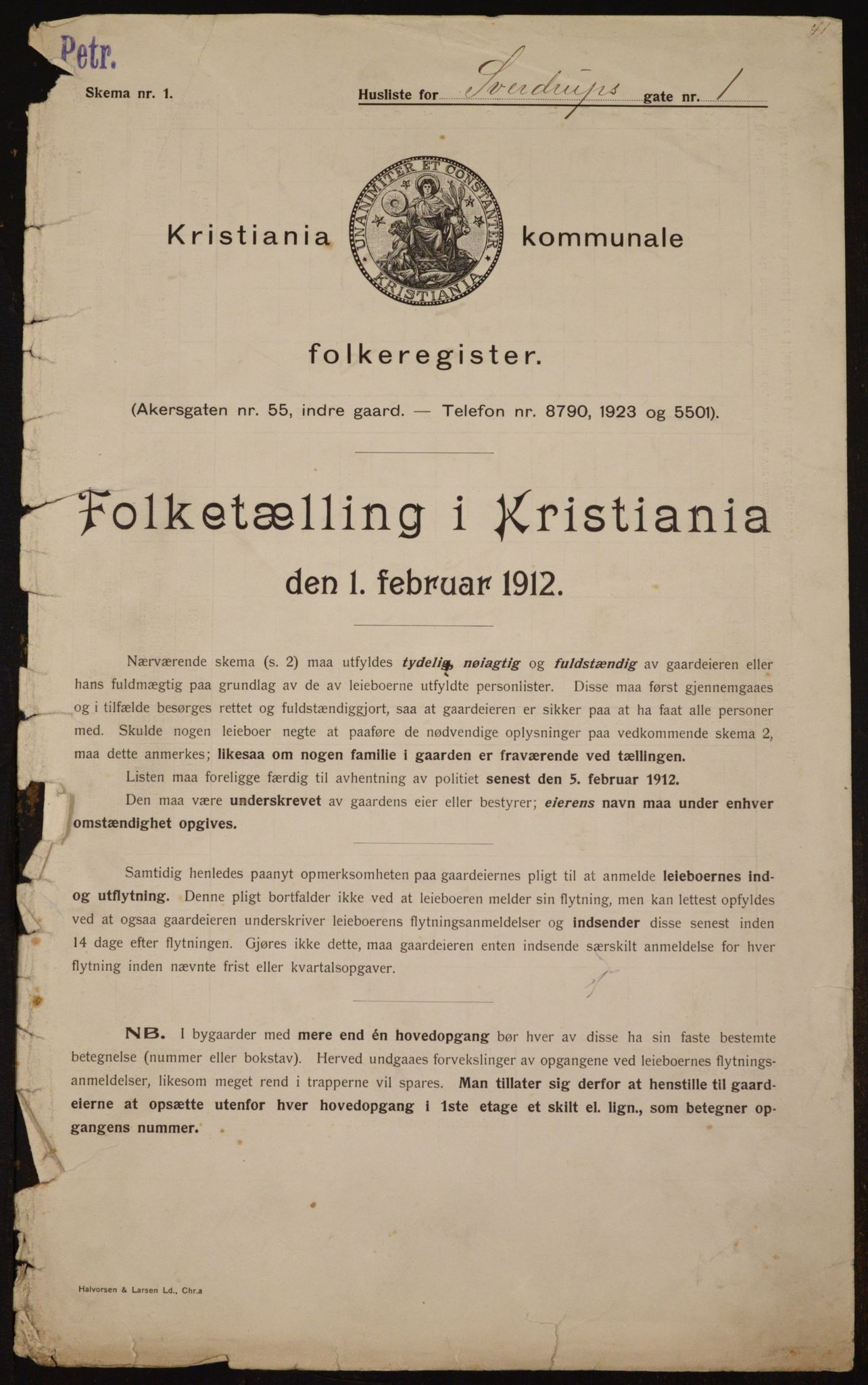 OBA, Kommunal folketelling 1.2.1912 for Kristiania, 1912, s. 104856