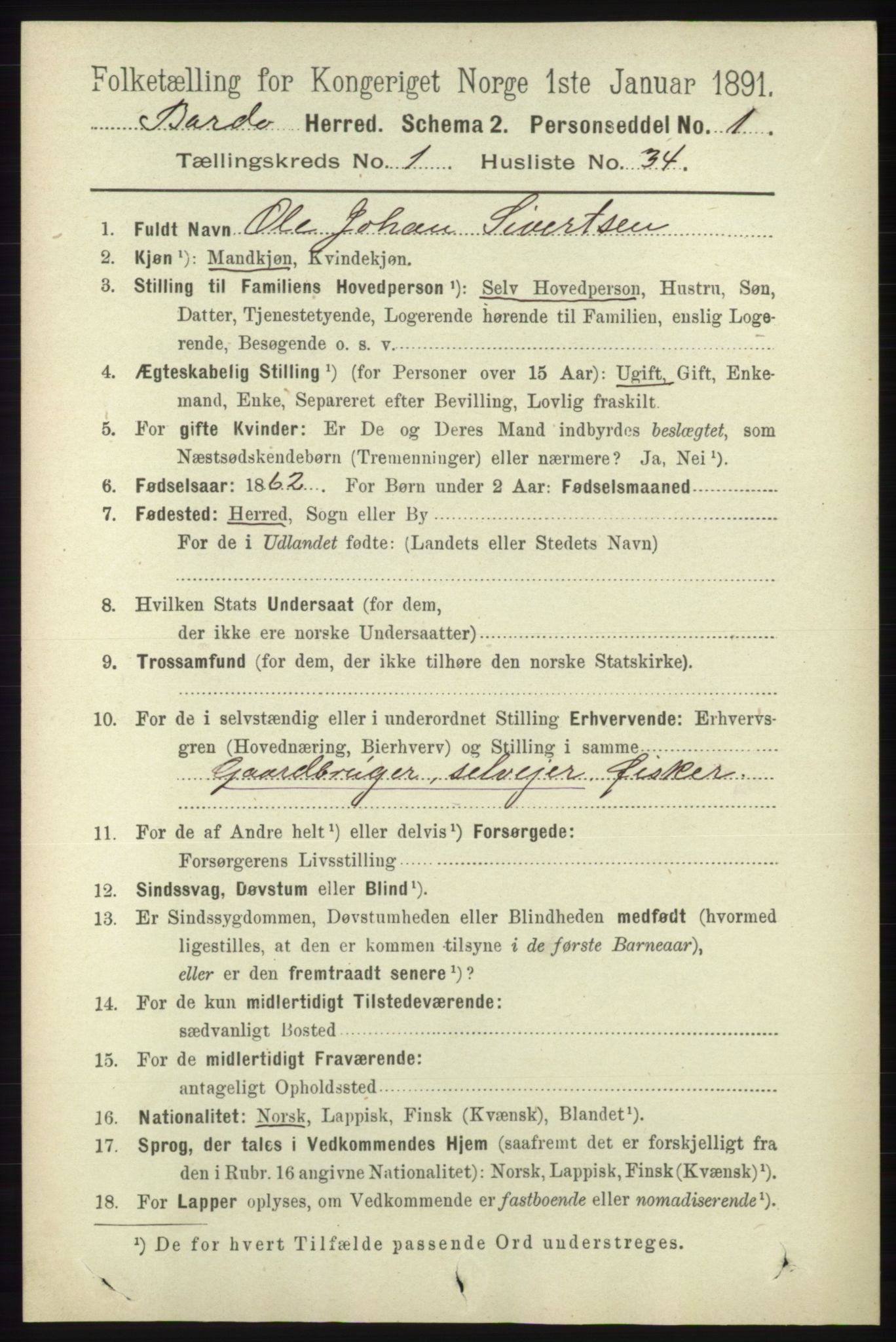 RA, Folketelling 1891 for 1922 Bardu herred, 1891, s. 317