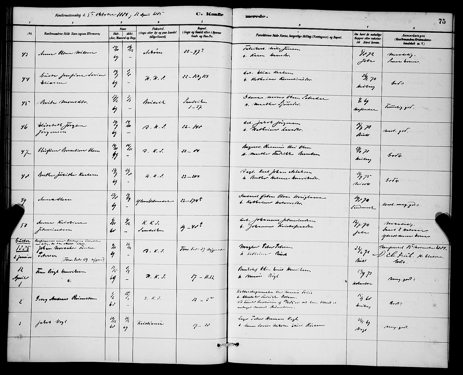 Korskirken sokneprestembete, SAB/A-76101/H/Hab: Klokkerbok nr. C 3, 1880-1892, s. 75