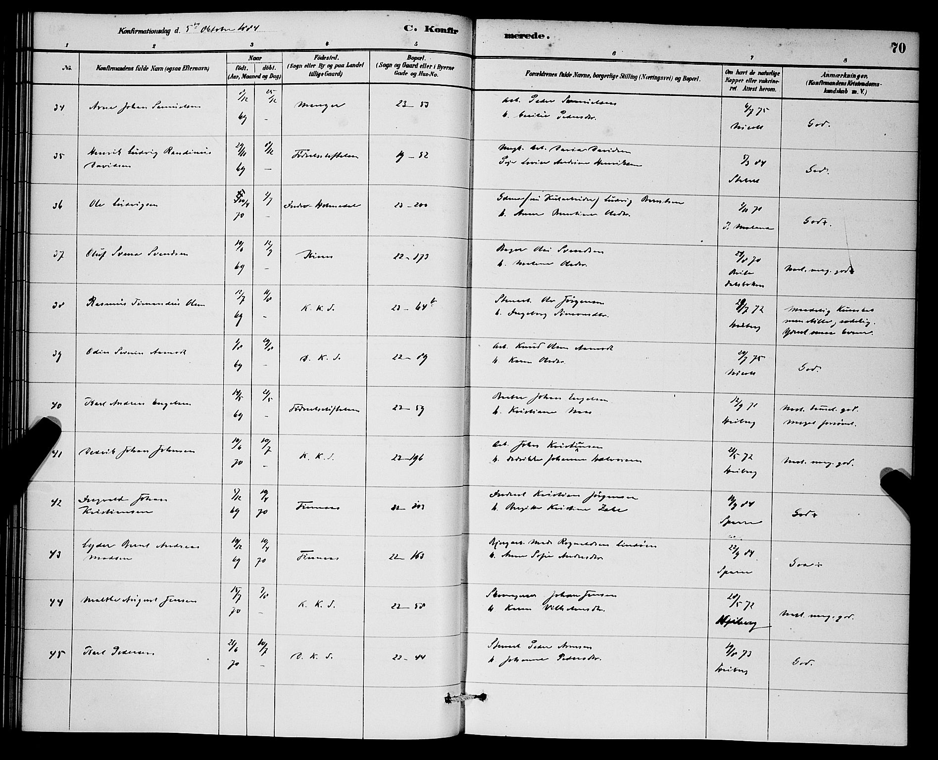 Korskirken sokneprestembete, AV/SAB-A-76101/H/Hab: Klokkerbok nr. C 3, 1880-1892, s. 70