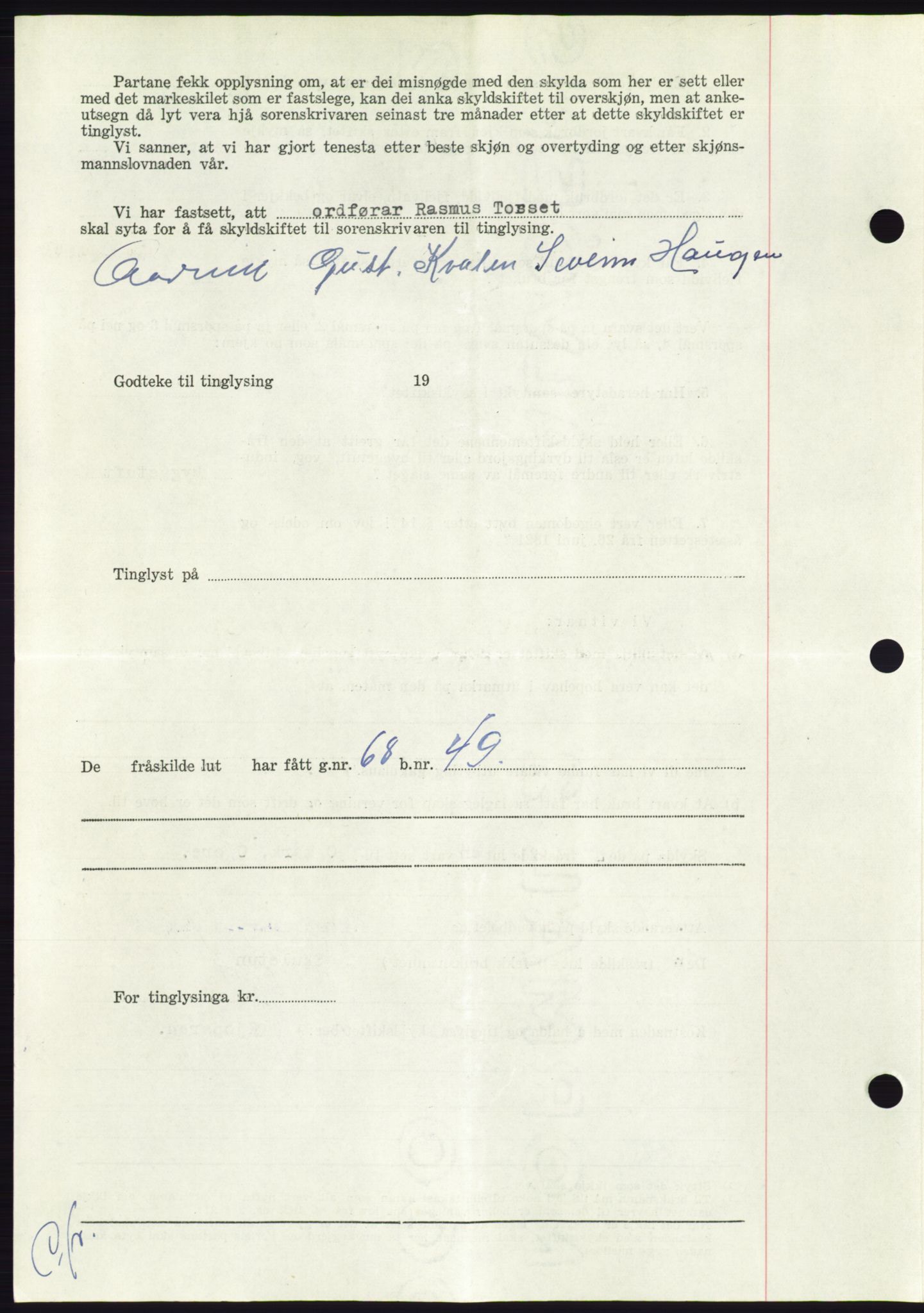 Søre Sunnmøre sorenskriveri, AV/SAT-A-4122/1/2/2C/L0090: Pantebok nr. 16A, 1951-1951, Dagboknr: 2497/1951
