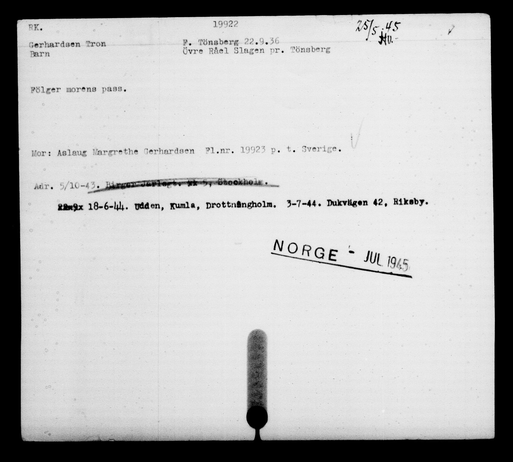 Utenriksstasjonene, Legasjonen i Stockholm, Flyktningkontoret, AV/RA-S-6753/V/Va/L0009: Kjesäterkartoteket, flyktninger med registreringsnr. 18502-22048, 1940-1945, s. 1581
