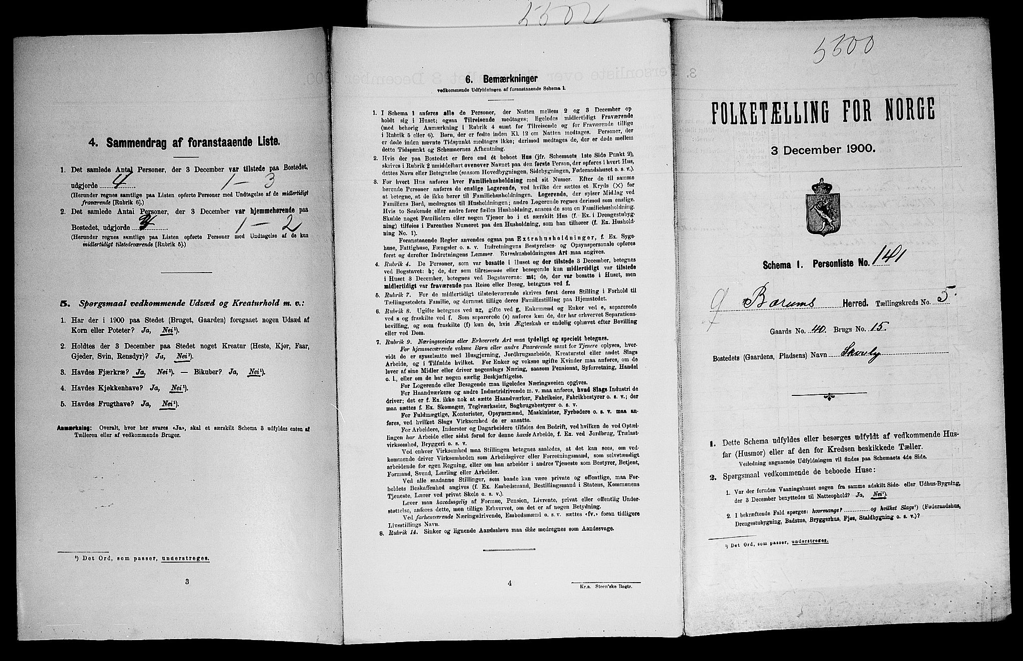SAO, Folketelling 1900 for 0219 Bærum herred, 1900