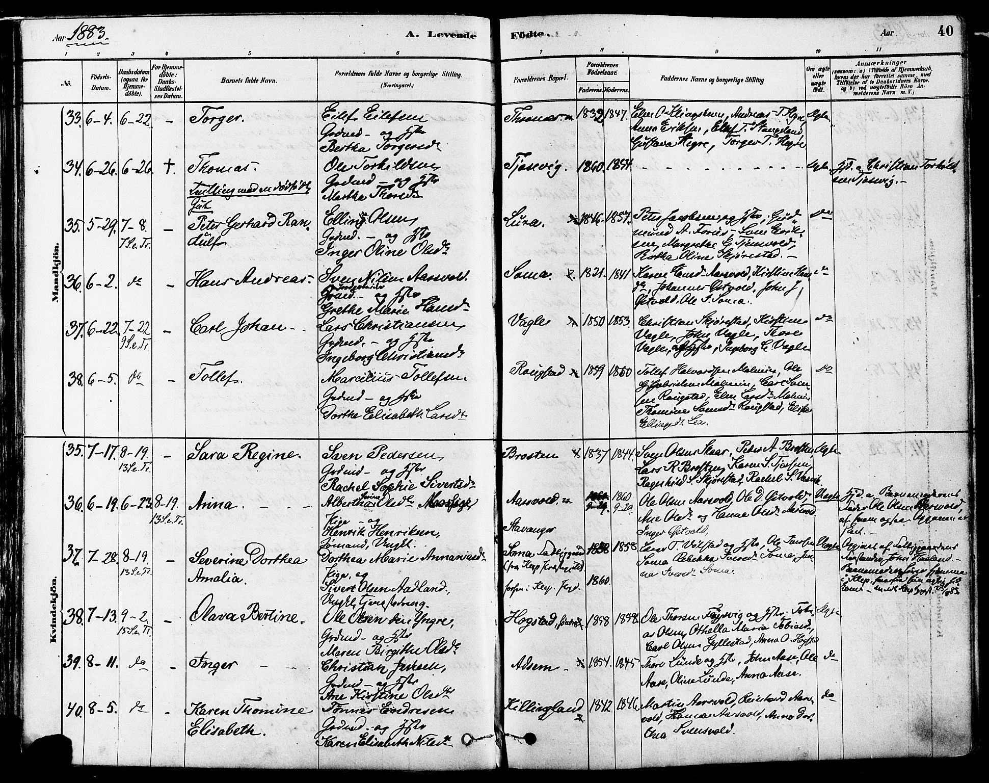 Høyland sokneprestkontor, AV/SAST-A-101799/001/30BA/L0011: Ministerialbok nr. A 10, 1878-1888, s. 40