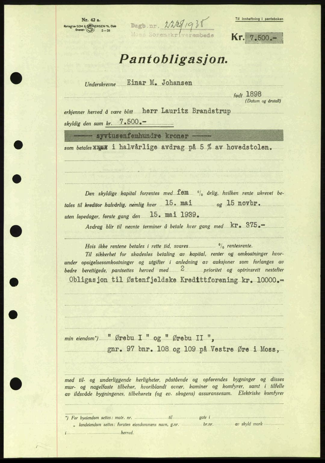 Moss sorenskriveri, SAO/A-10168: Pantebok nr. B6, 1938-1938, Dagboknr: 2235/1938