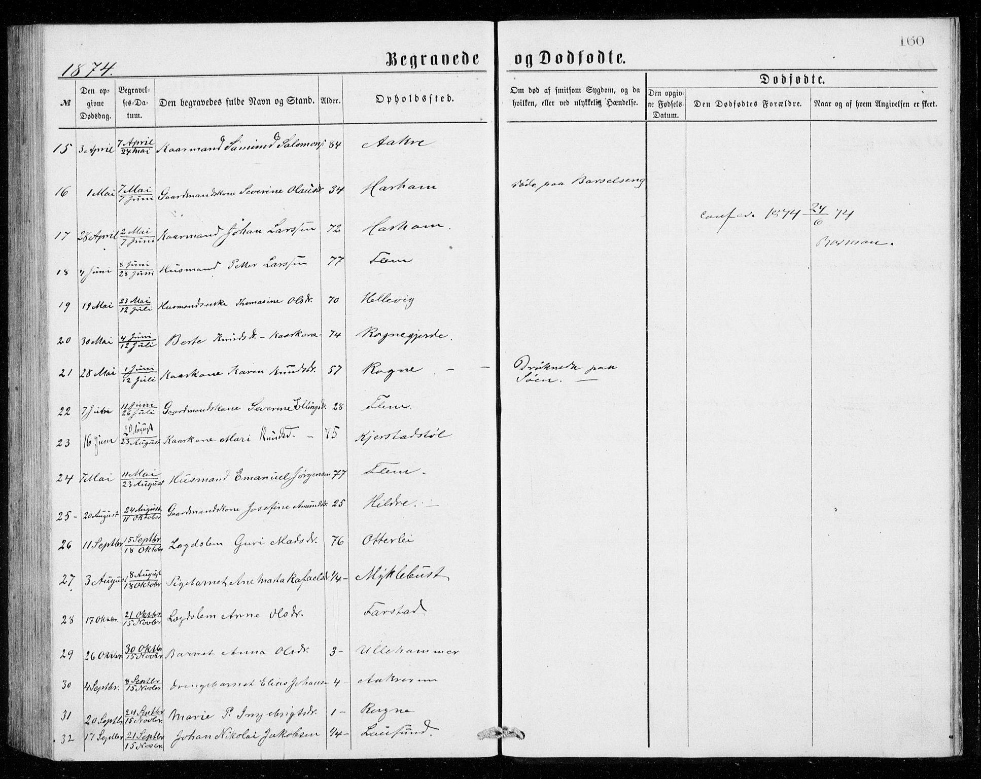 Ministerialprotokoller, klokkerbøker og fødselsregistre - Møre og Romsdal, AV/SAT-A-1454/536/L0509: Klokkerbok nr. 536C04, 1871-1881, s. 160