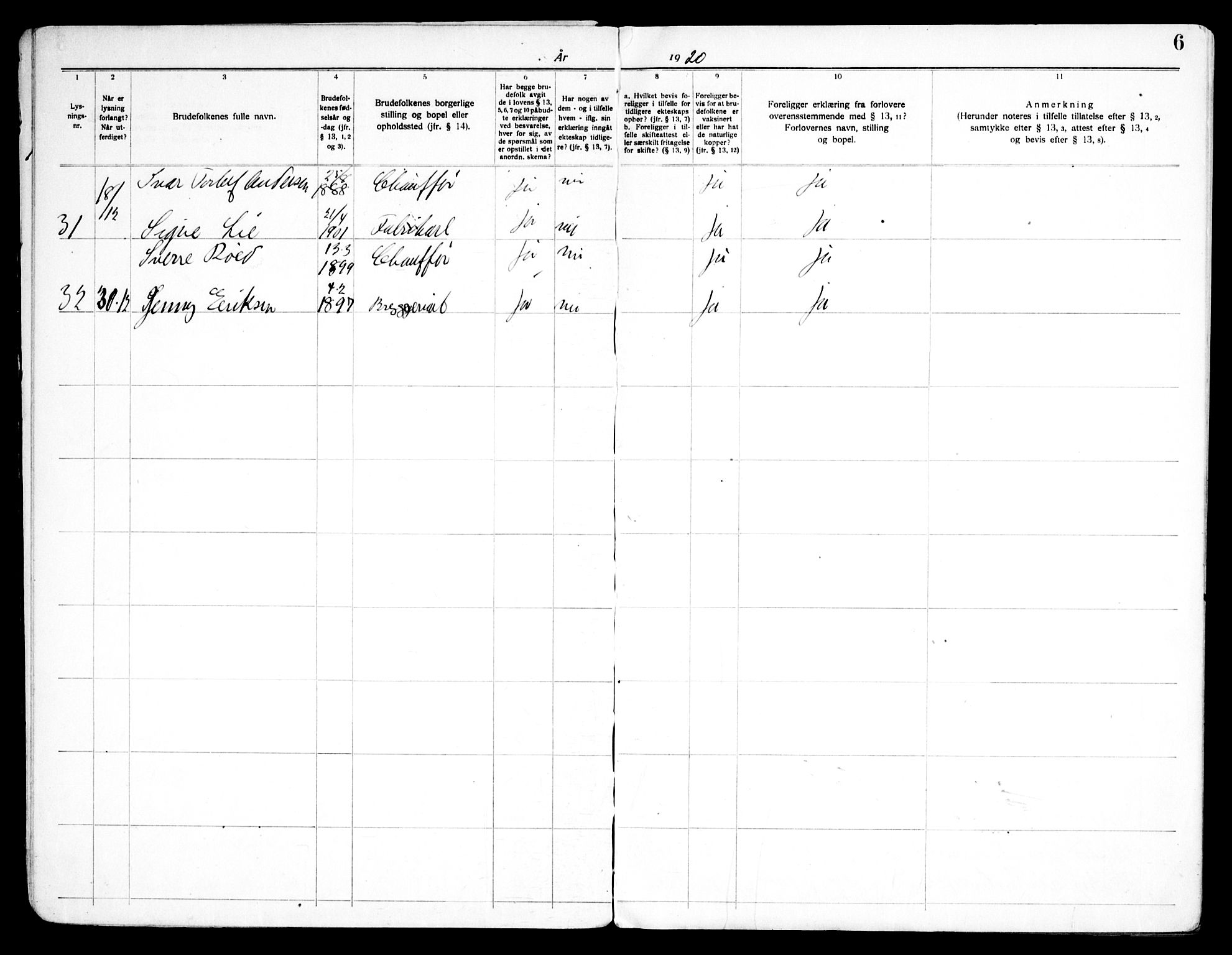 Østre Aker prestekontor Kirkebøker, AV/SAO-A-10840/H/Hb/L0001: Lysningsprotokoll nr. II 1, 1919-1951, s. 6