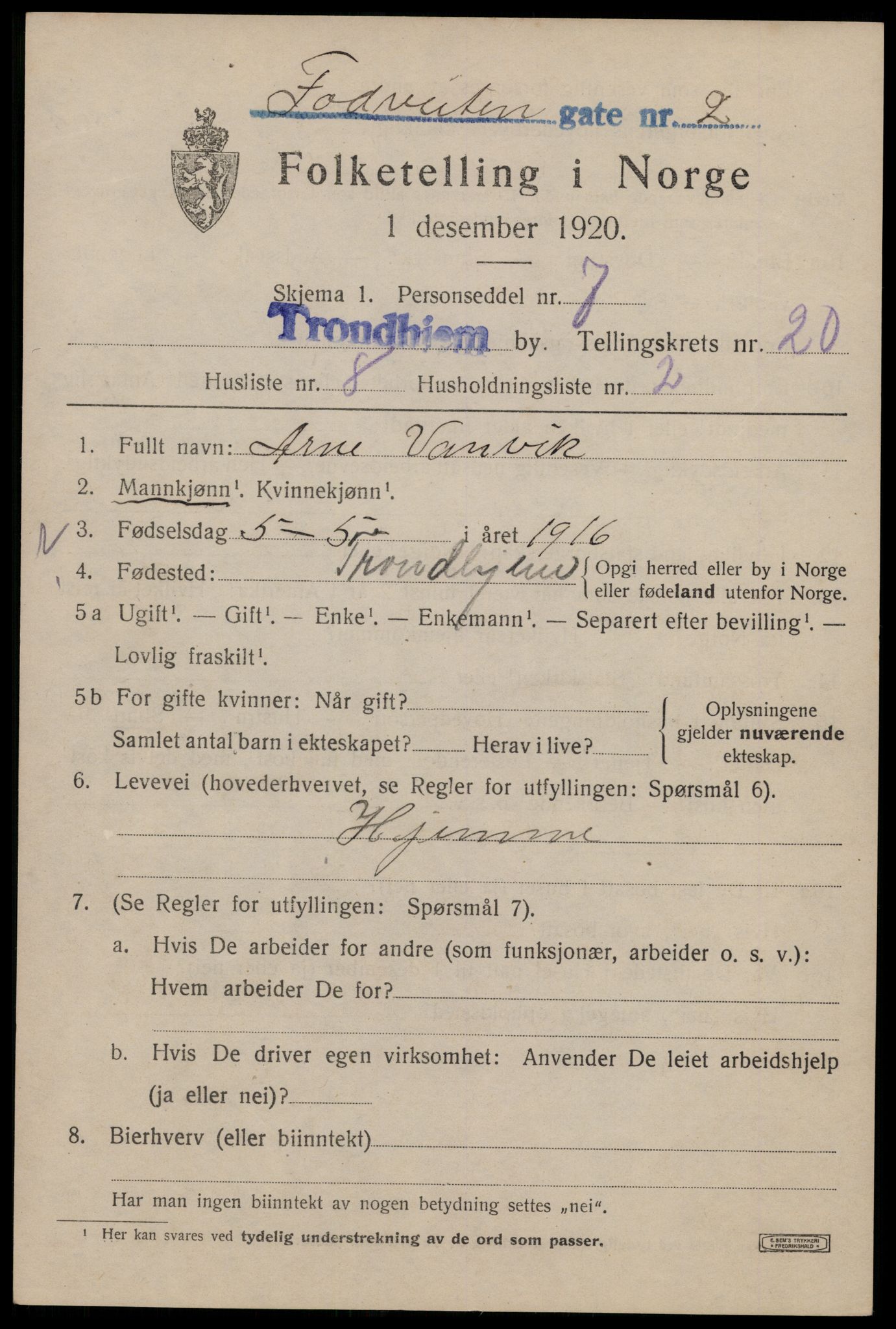 SAT, Folketelling 1920 for 1601 Trondheim kjøpstad, 1920, s. 58768