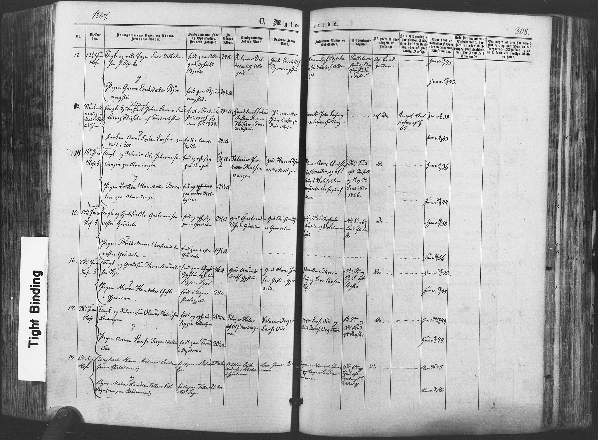 Ullensaker prestekontor Kirkebøker, AV/SAO-A-10236a/F/Fa/L0016: Ministerialbok nr. I 16, 1863-1875, s. 308