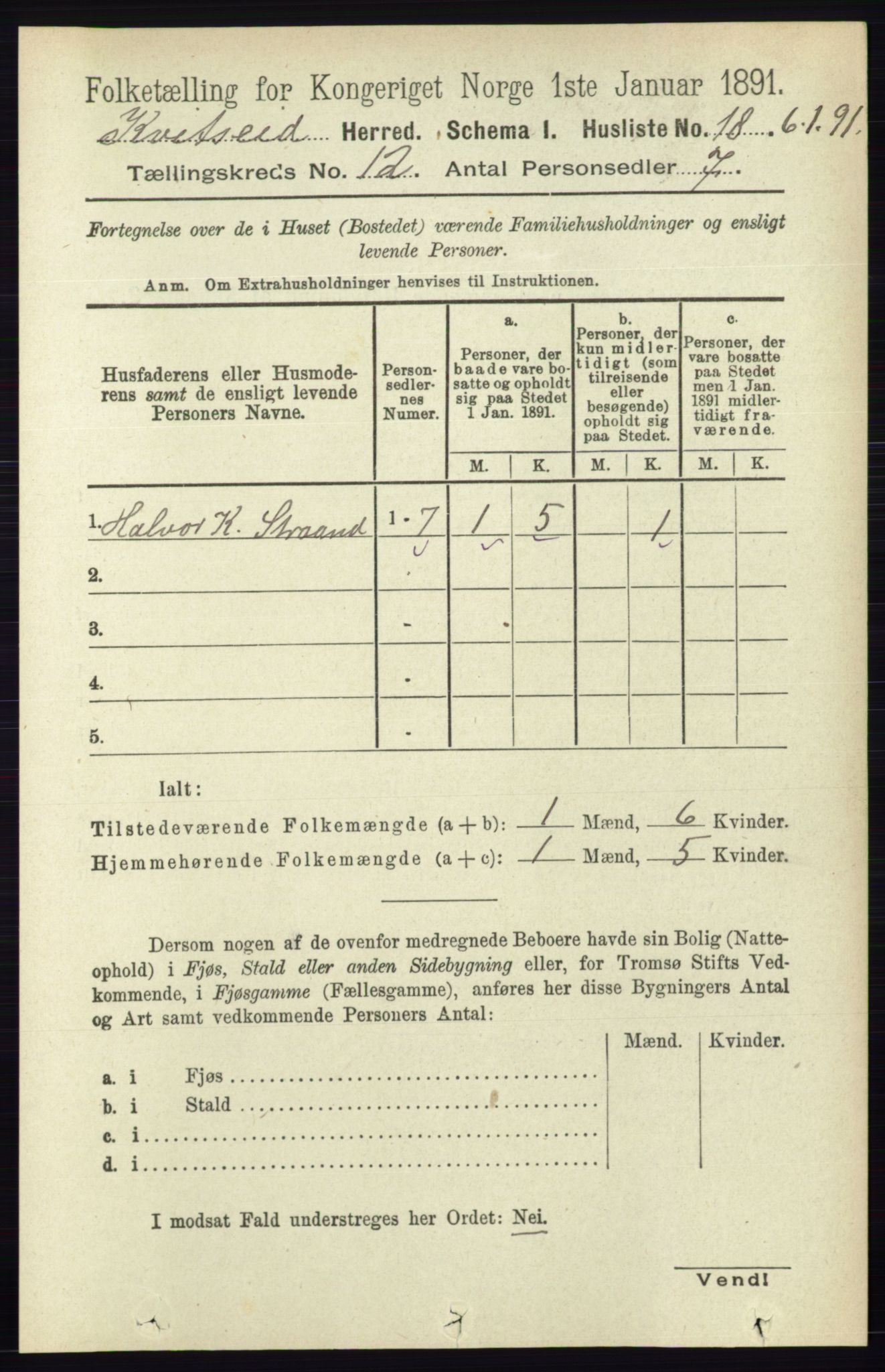 RA, Folketelling 1891 for 0829 Kviteseid herred, 1891, s. 2831