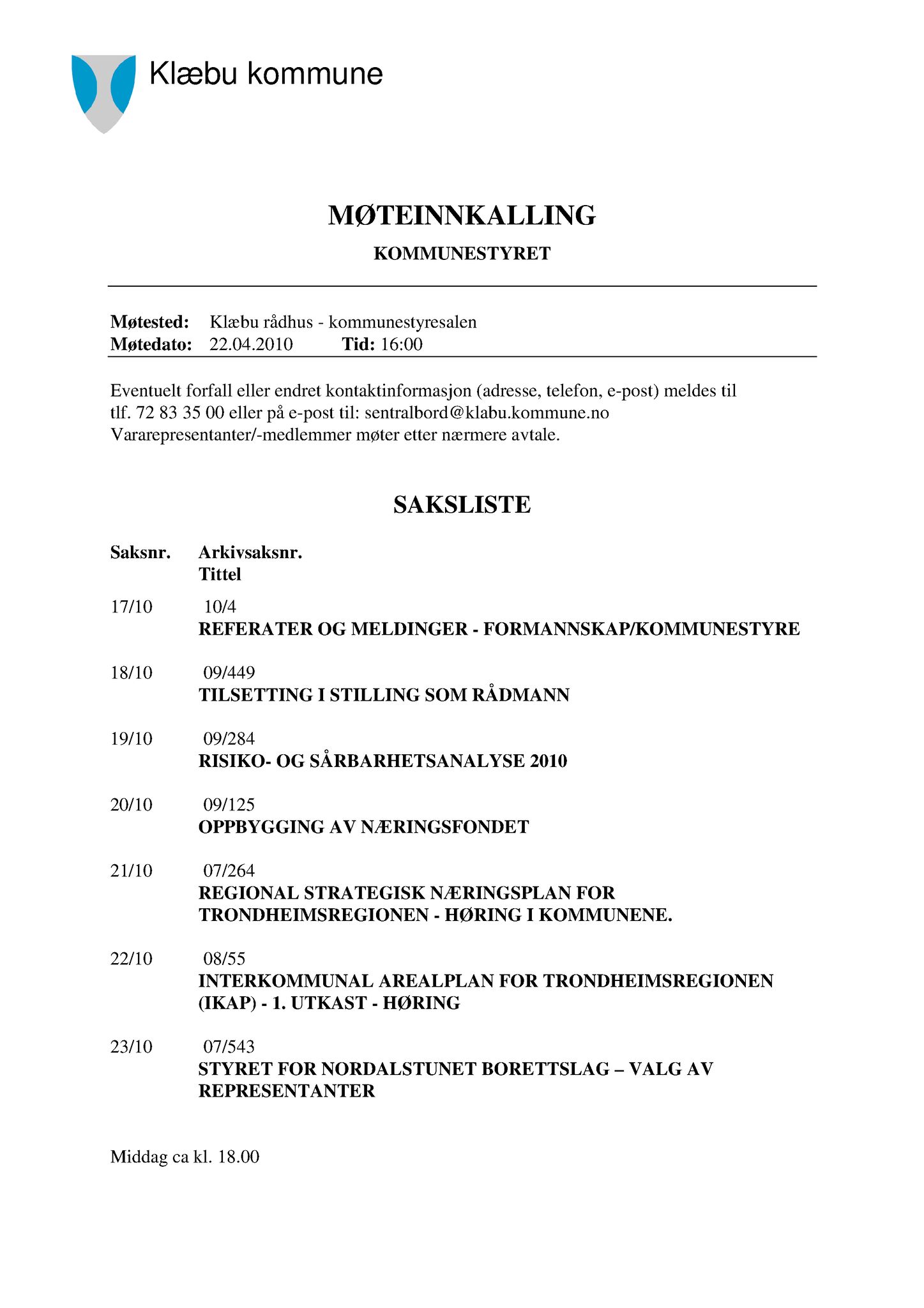 Klæbu Kommune, TRKO/KK/01-KS/L003: Kommunestyret - Møtedokumenter, 2010, s. 272