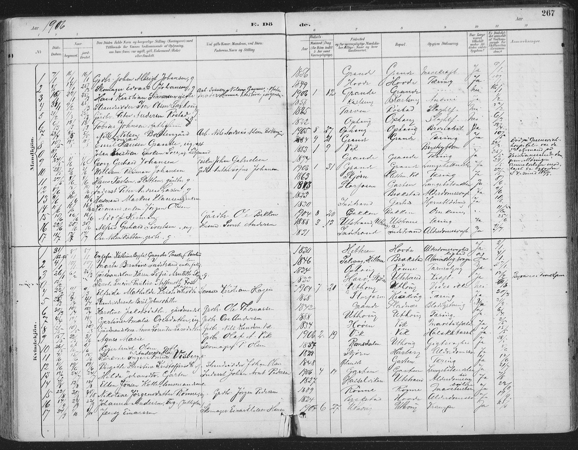 Ministerialprotokoller, klokkerbøker og fødselsregistre - Sør-Trøndelag, AV/SAT-A-1456/659/L0743: Ministerialbok nr. 659A13, 1893-1910, s. 267