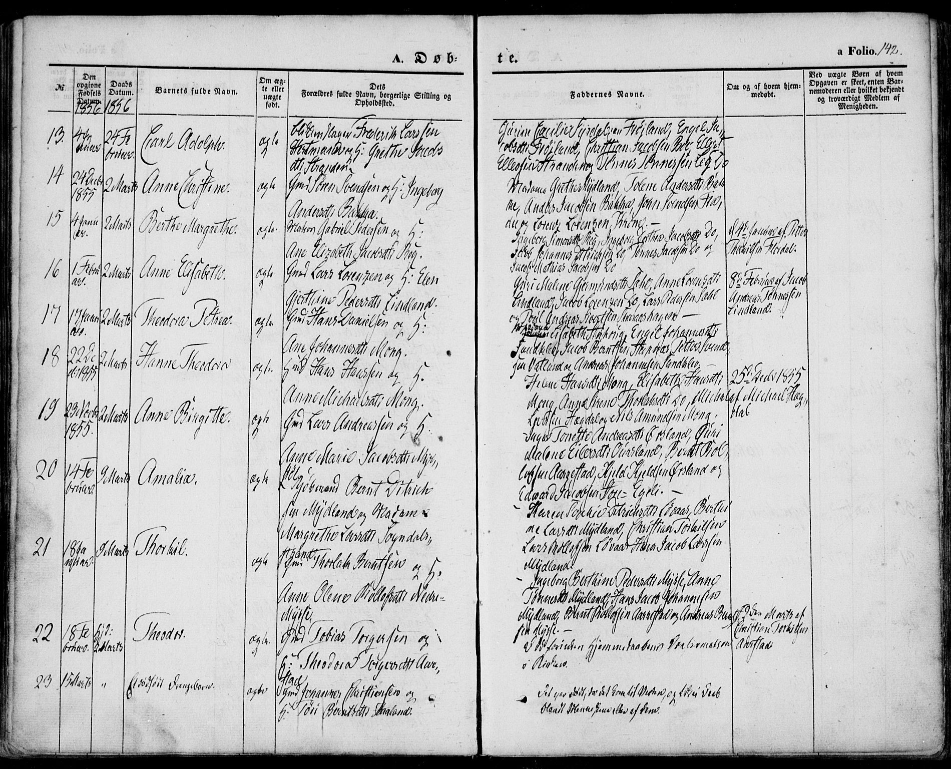 Sokndal sokneprestkontor, AV/SAST-A-101808: Ministerialbok nr. A 8.1, 1842-1857, s. 142