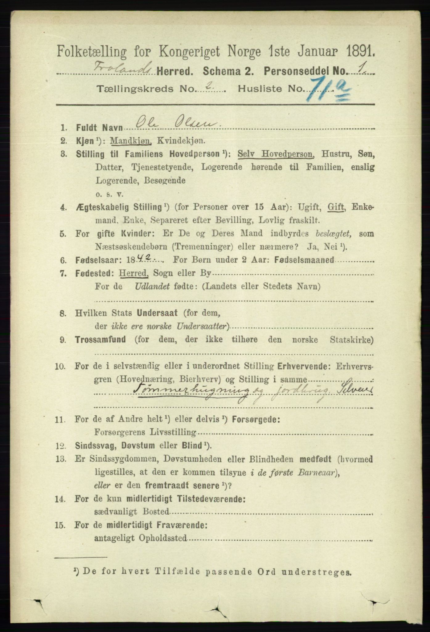 RA, Folketelling 1891 for 0919 Froland herred, 1891, s. 950