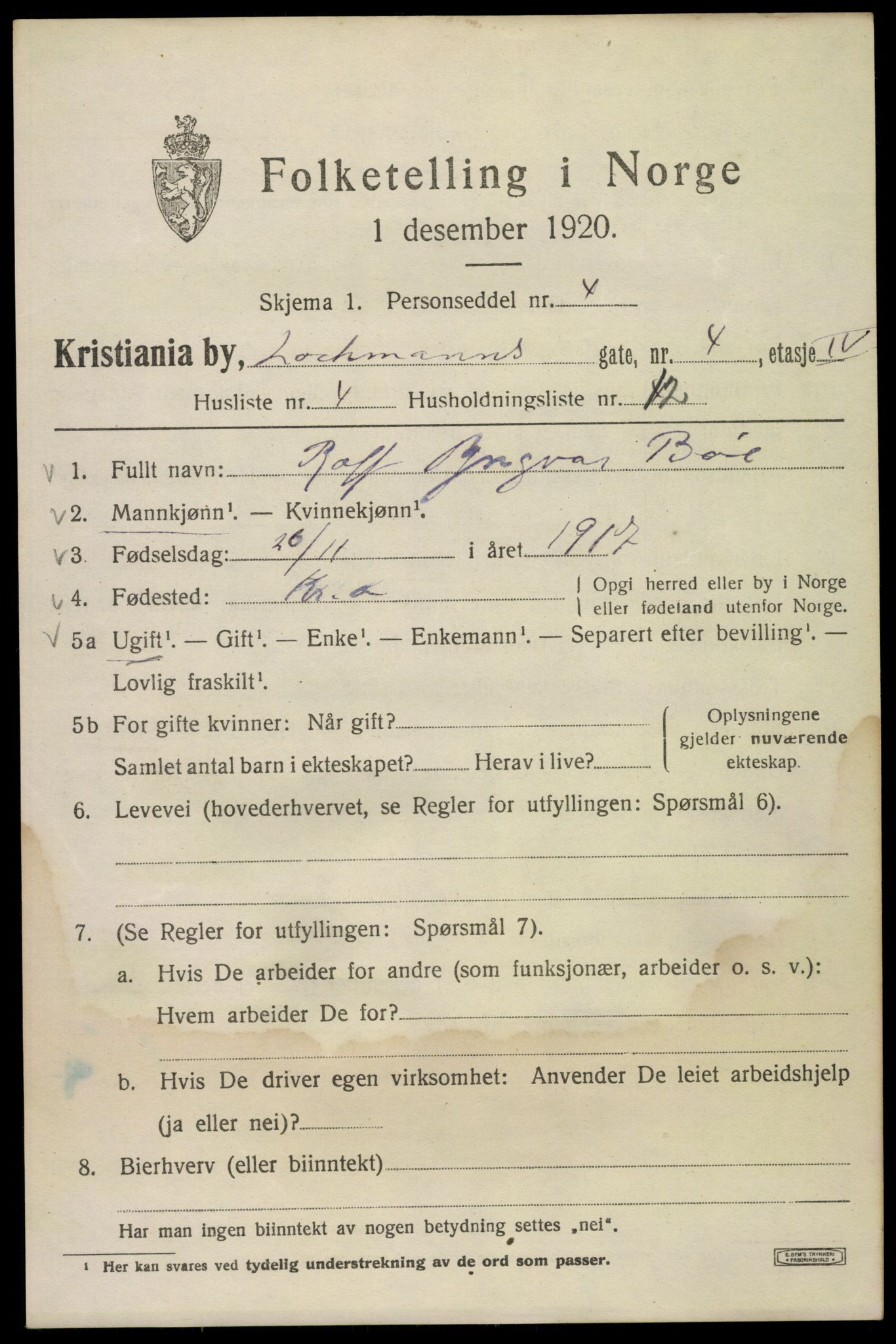 SAO, Folketelling 1920 for 0301 Kristiania kjøpstad, 1920, s. 366047