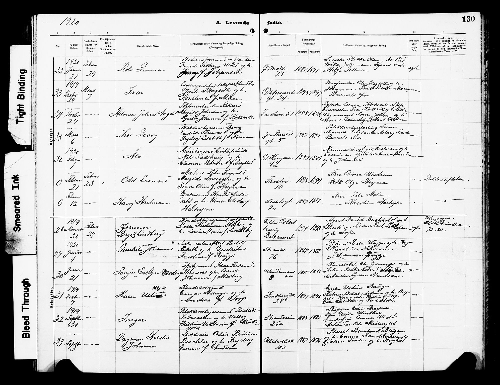 Ministerialprotokoller, klokkerbøker og fødselsregistre - Sør-Trøndelag, SAT/A-1456/605/L0256: Klokkerbok nr. 605C03, 1916-1920, s. 130