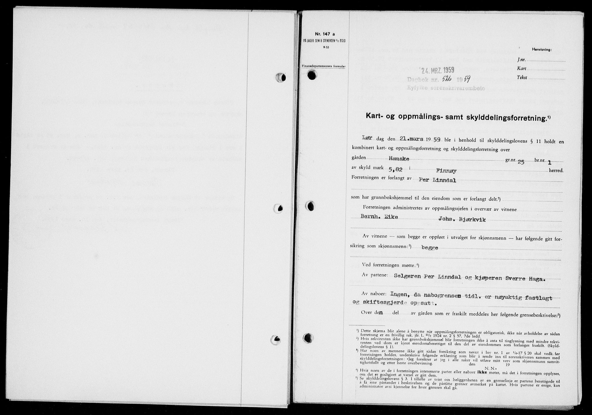 Ryfylke tingrett, SAST/A-100055/001/II/IIB/L0146: Pantebok nr. 125, 1965-1959, Dagboknr: 526/1959