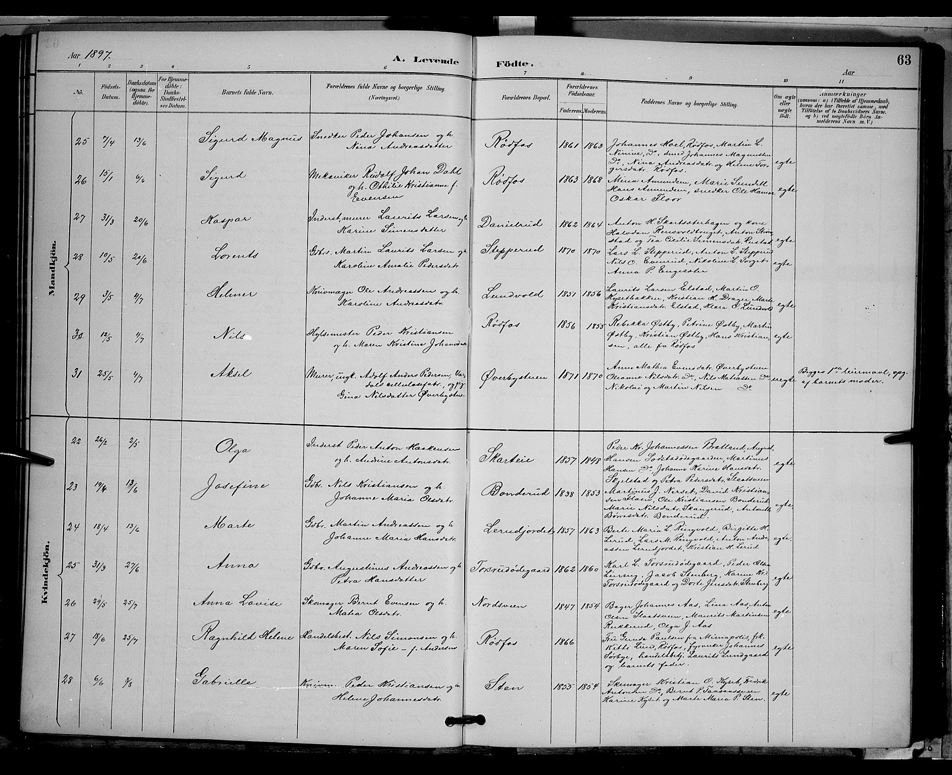 Vestre Toten prestekontor, AV/SAH-PREST-108/H/Ha/Hab/L0009: Klokkerbok nr. 9, 1888-1900, s. 63