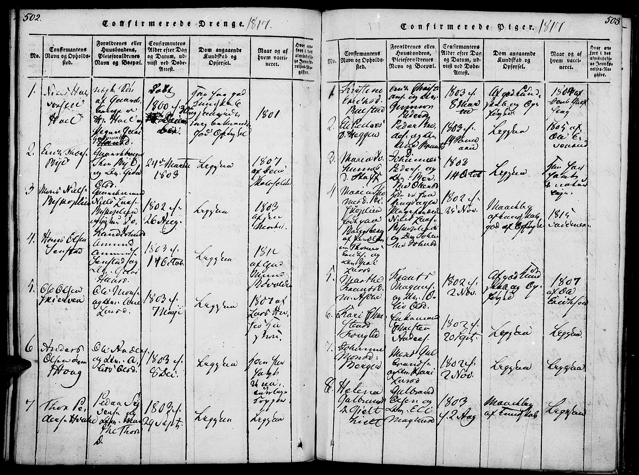 Nes prestekontor, Hedmark, AV/SAH-PREST-020/K/Ka/L0002: Ministerialbok nr. 2, 1813-1827, s. 502-503